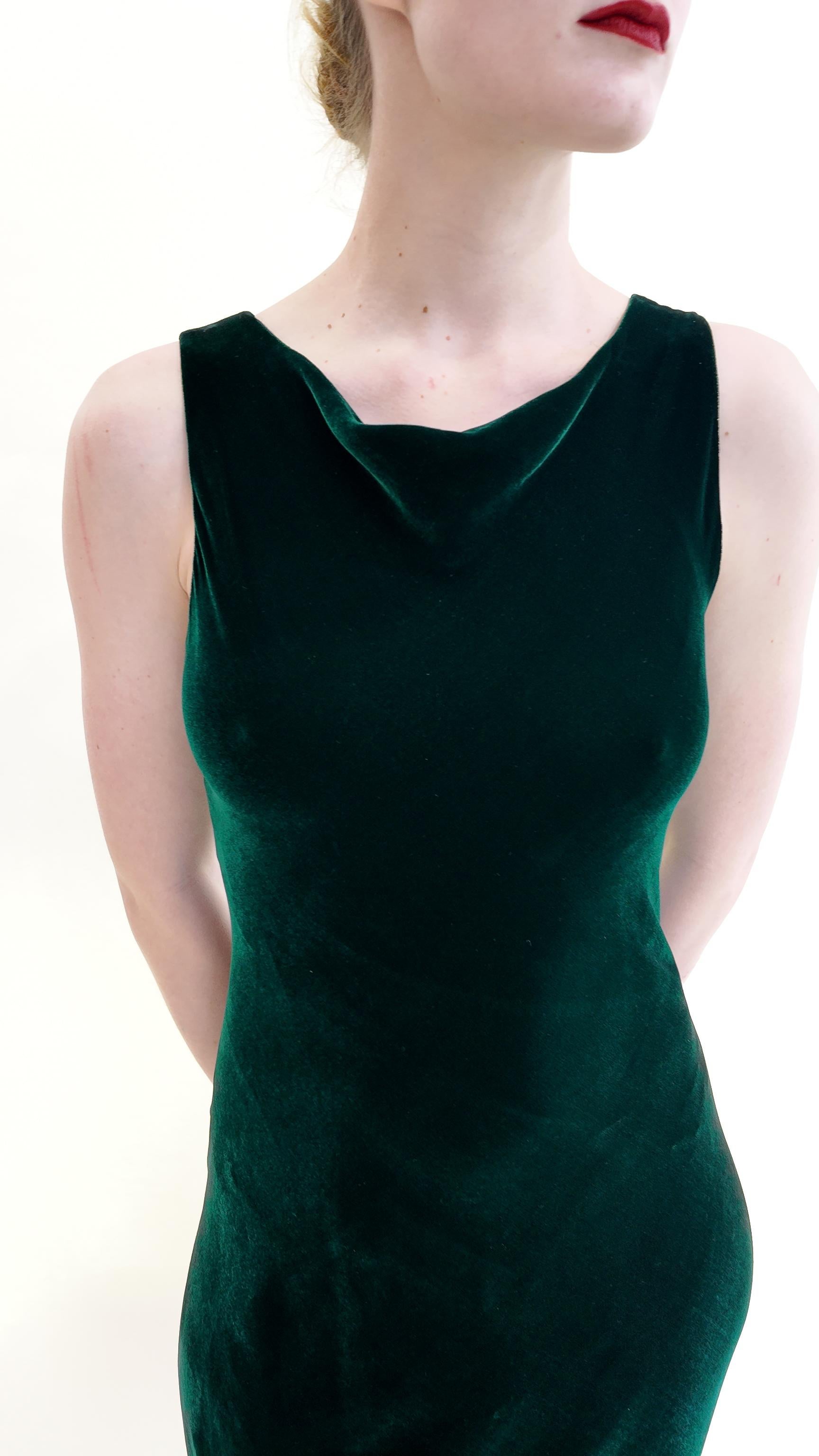 Norma Kamali Long Green Velvet Bias Cut Dress 1