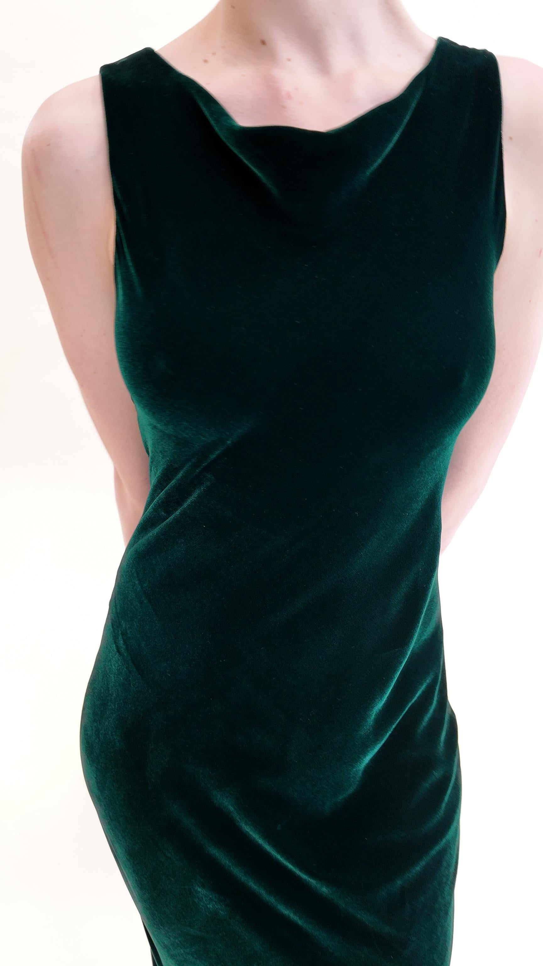 Norma Kamali Long Green Velvet Bias Cut Dress 2