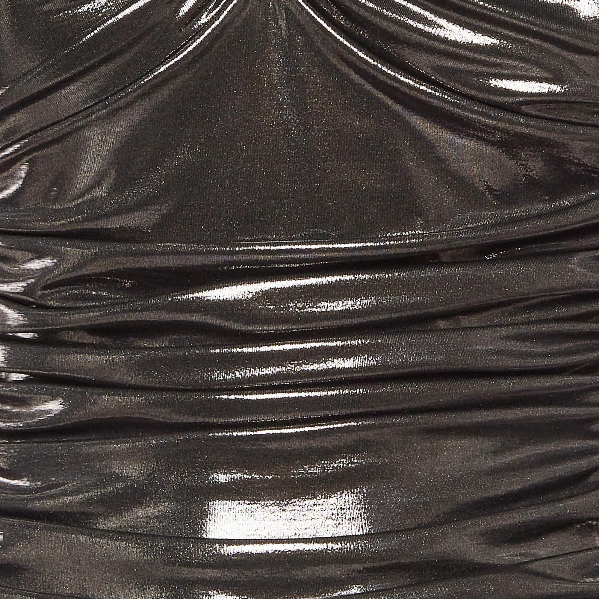 Norma Kamali Metallic Lame Stretch Jersey gerafftes Midikleid XXXS (Schwarz)