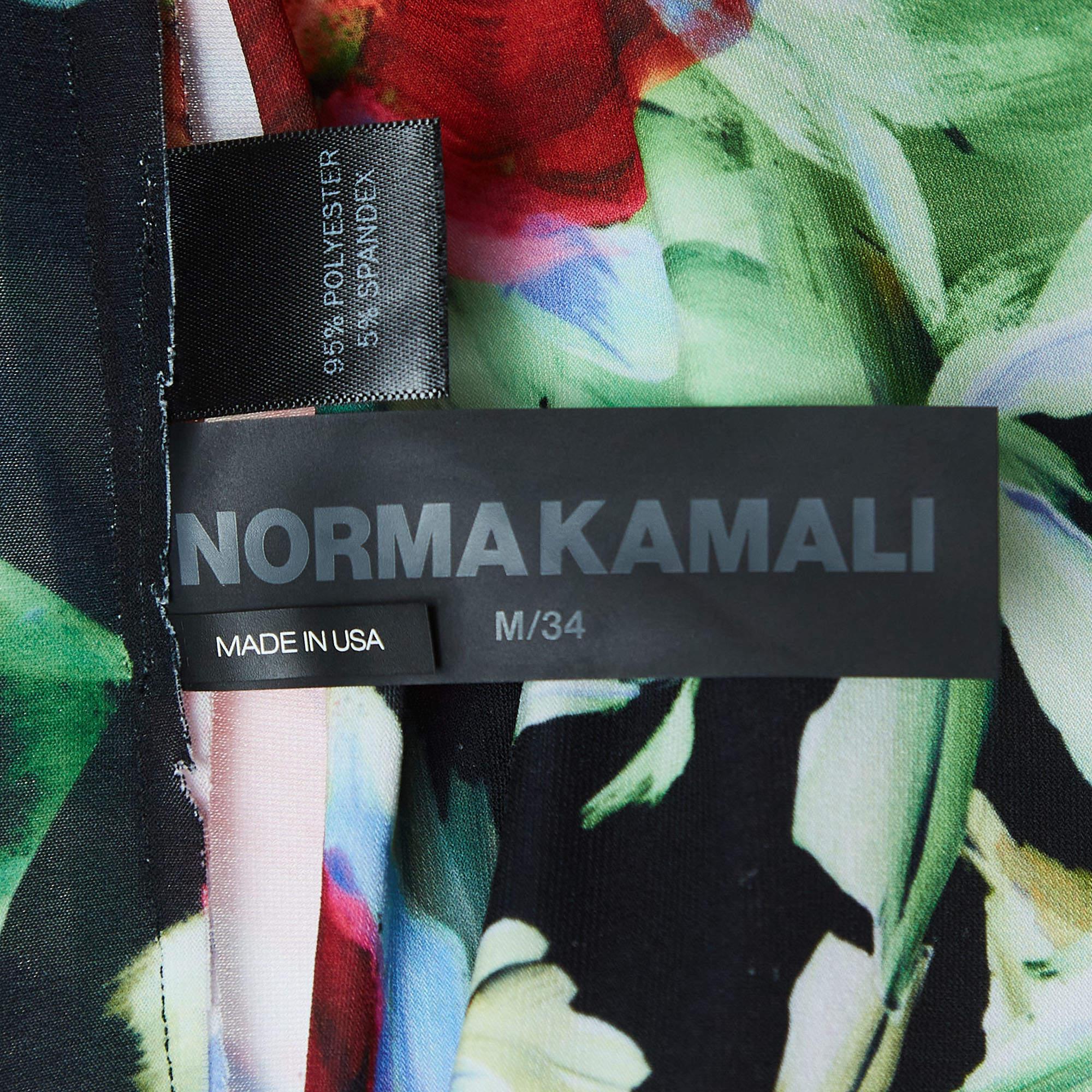Norma Kamali Multicolor Floral Printed Jersey Bell Bottom Pants M In Good Condition For Sale In Dubai, Al Qouz 2