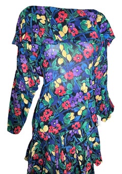 Norma Kamali Multicolor Florals Rayon 2 Stück Ensemble, Ende der 1980er Jahre