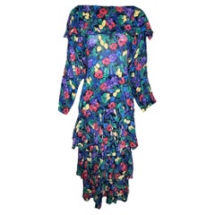 Norma Kamali Multicolor Florals Rayon 2 Piece Ensemble, Late 1980s