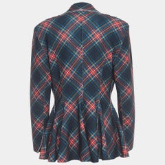 Norma Kamali Multicolor Plaid Jersey Peplum Jacket L
