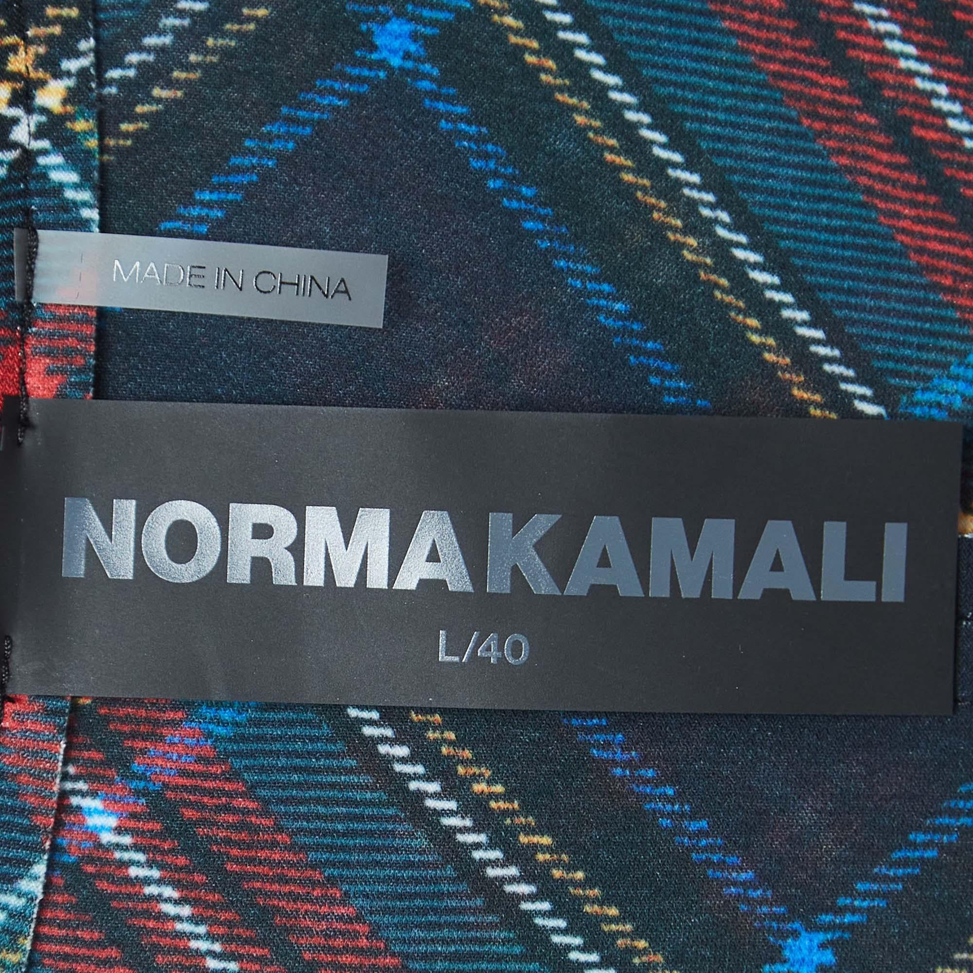 Norma Kamali Multicolor Plaid Jersey Peplum Jacket L In Good Condition For Sale In Dubai, Al Qouz 2