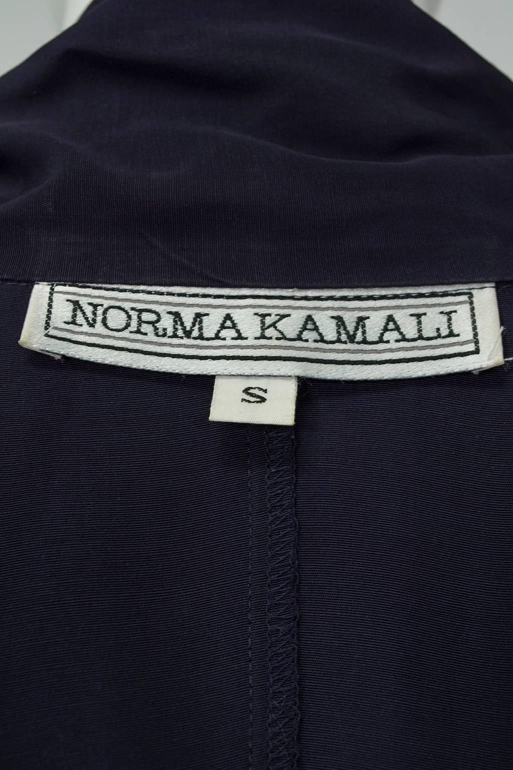 Norma Kamali Navy Peplum Blouse with Keyhole Pussy Bow, 1980s 3