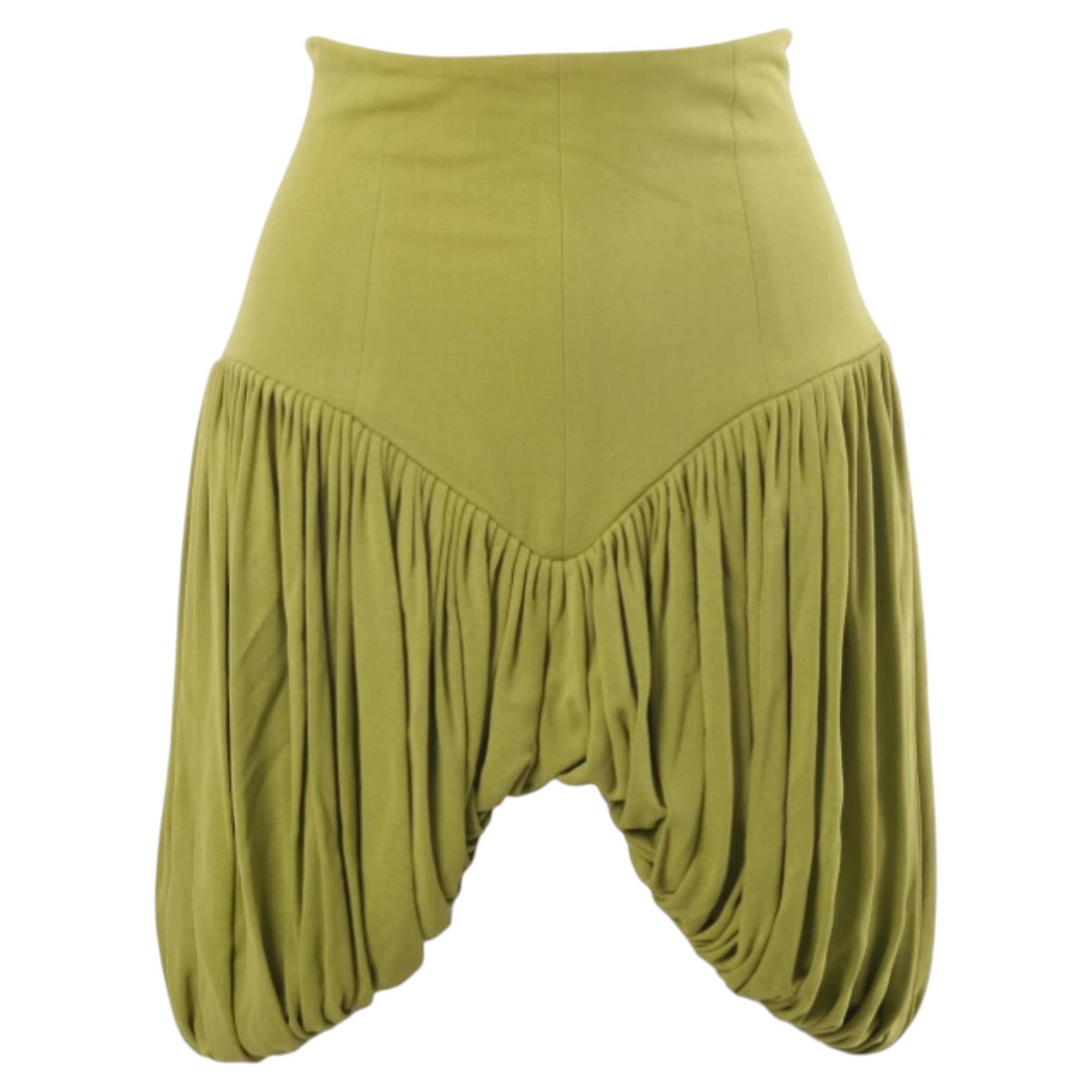 Pre-owned Norma Kamali Olive Green Draped Mini Skirt -'90s