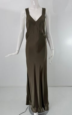 Norma Kamali OMO 1980s Bronze Silk Bias Cut Tie Back Maxi Dress Large Ungetragen