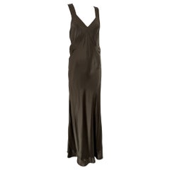 Norma Kamali OMO 1980s Bronze Silk Bias Cut Tie Back Maxi Dress Large Ungetragen
