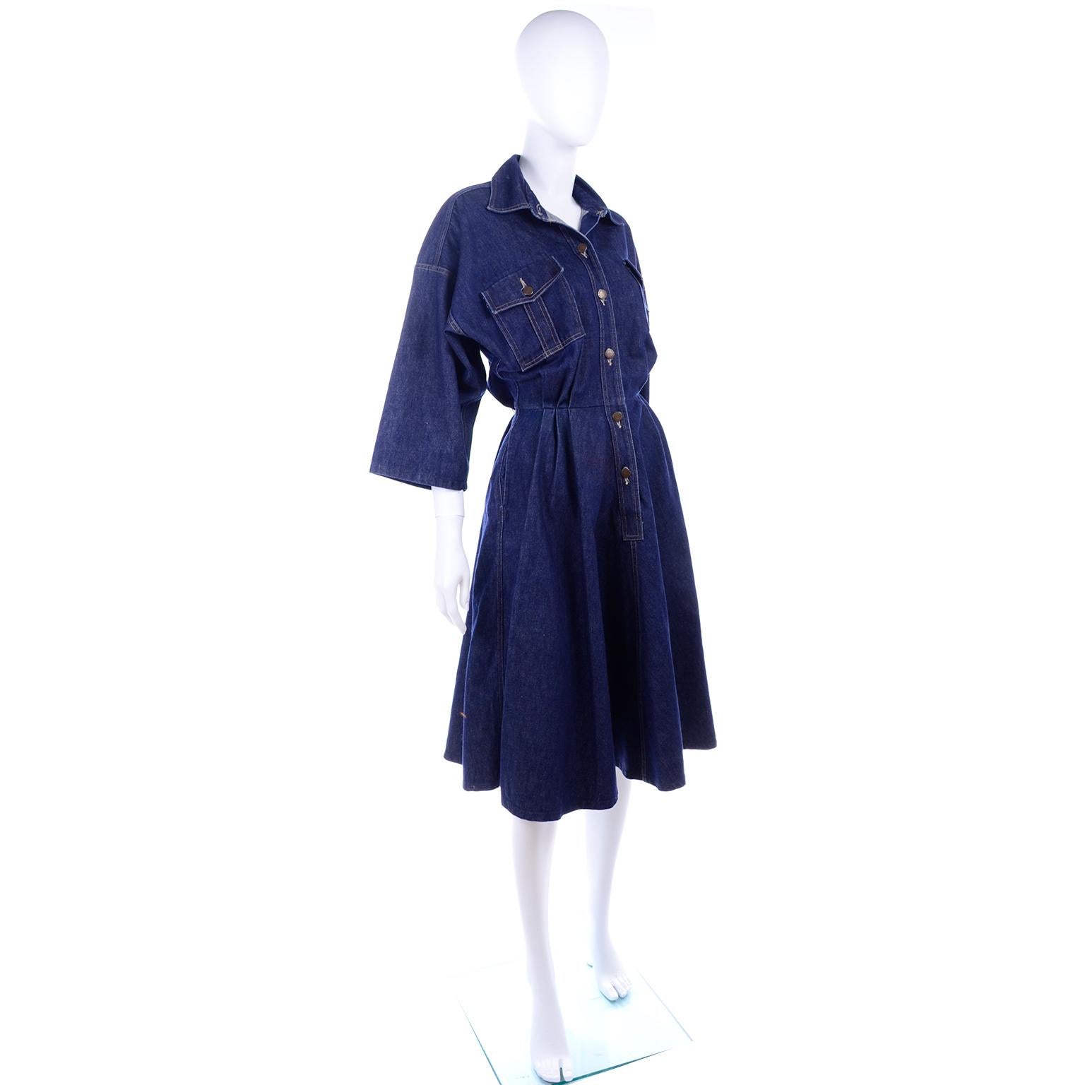 Black Norma Kamali OMO 1980s Vintage Dark Blue Denim Dress