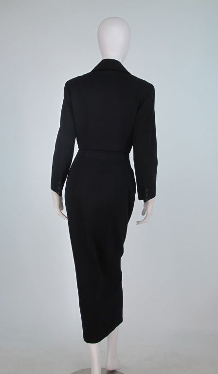 Norma Kamali OMO Black Gabardine Button Fitted Suit 1980s In Excellent Condition In West Palm Beach, FL