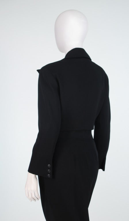 Women's Norma Kamali OMO Black Gabardine Button Fitted Suit 1980s