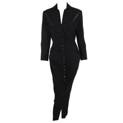 Vintage Norma Kamali OMO Black Gabardine Button Fitted Suit 1980s