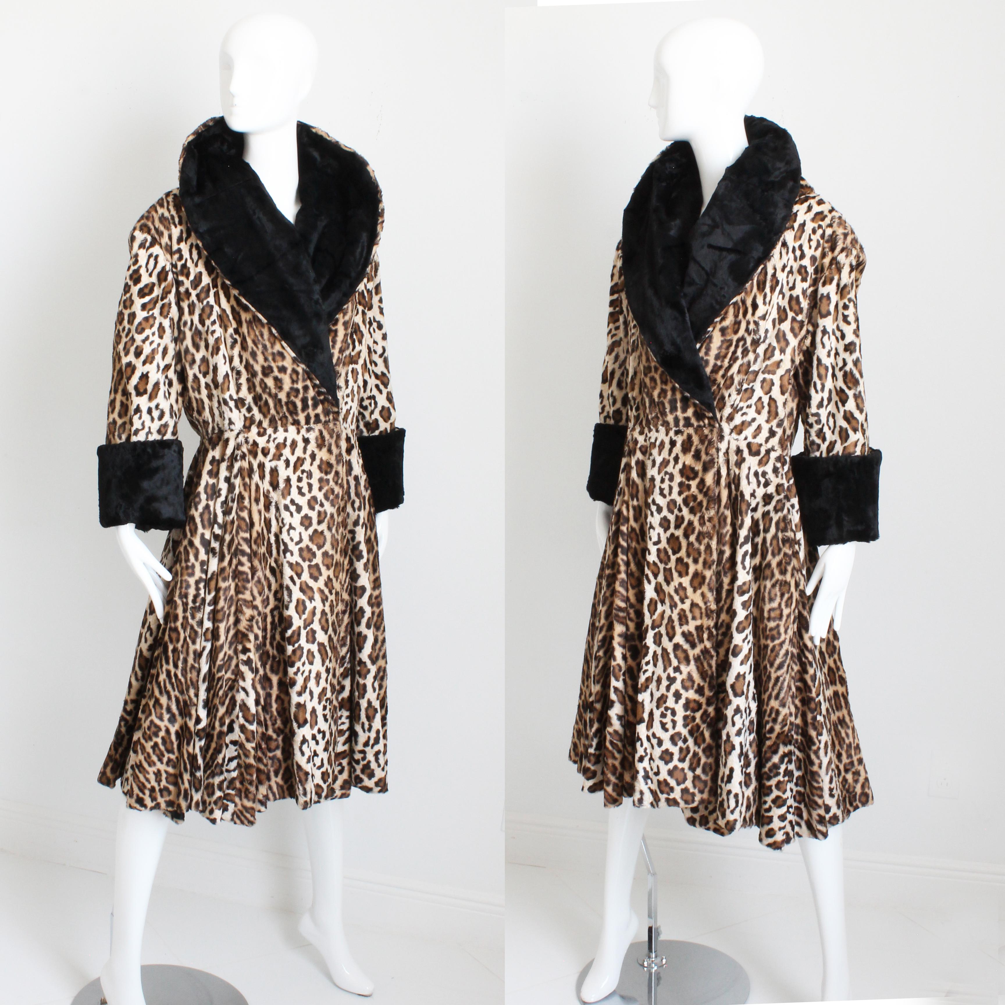 Norma Kamali OMO Coat Oversized Shawl Collar Faux Leopard Fur Vintage 80s Rare L For Sale 6