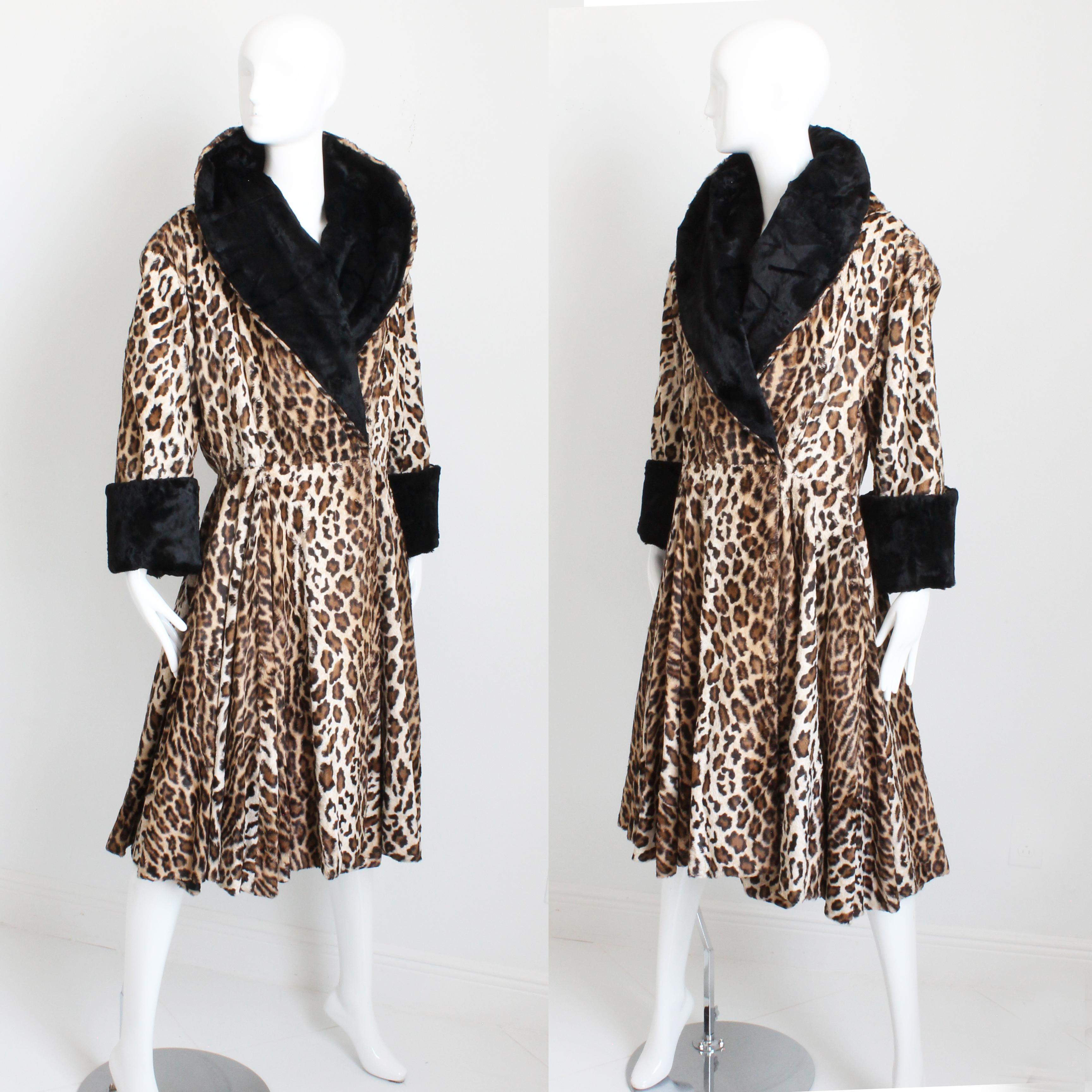 Norma Kamali OMO Coat Oversized Shawl Collar Faux Leopard Fur Vintage 80s Rare L For Sale 5