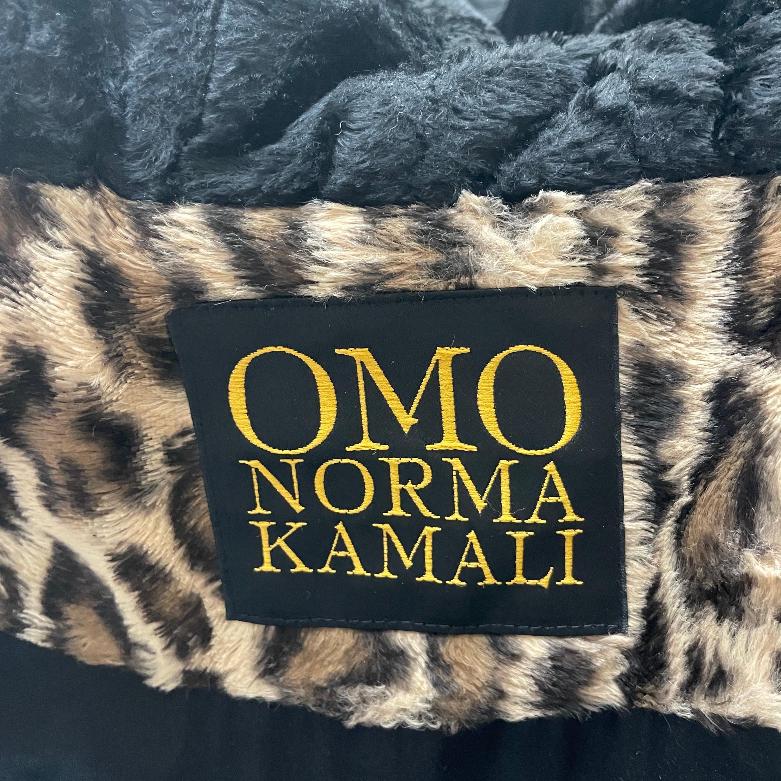 Norma Kamali OMO Coat Oversized Shawl Collar Faux Leopard Fur Vintage 80s Rare L For Sale 6