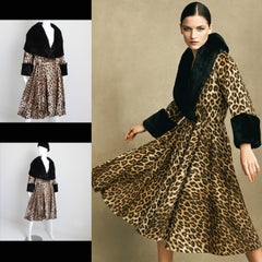 Norma Kamali OMO Manteau surdimensionné col châle en fausse fourrure léopard vintage rare, années 80