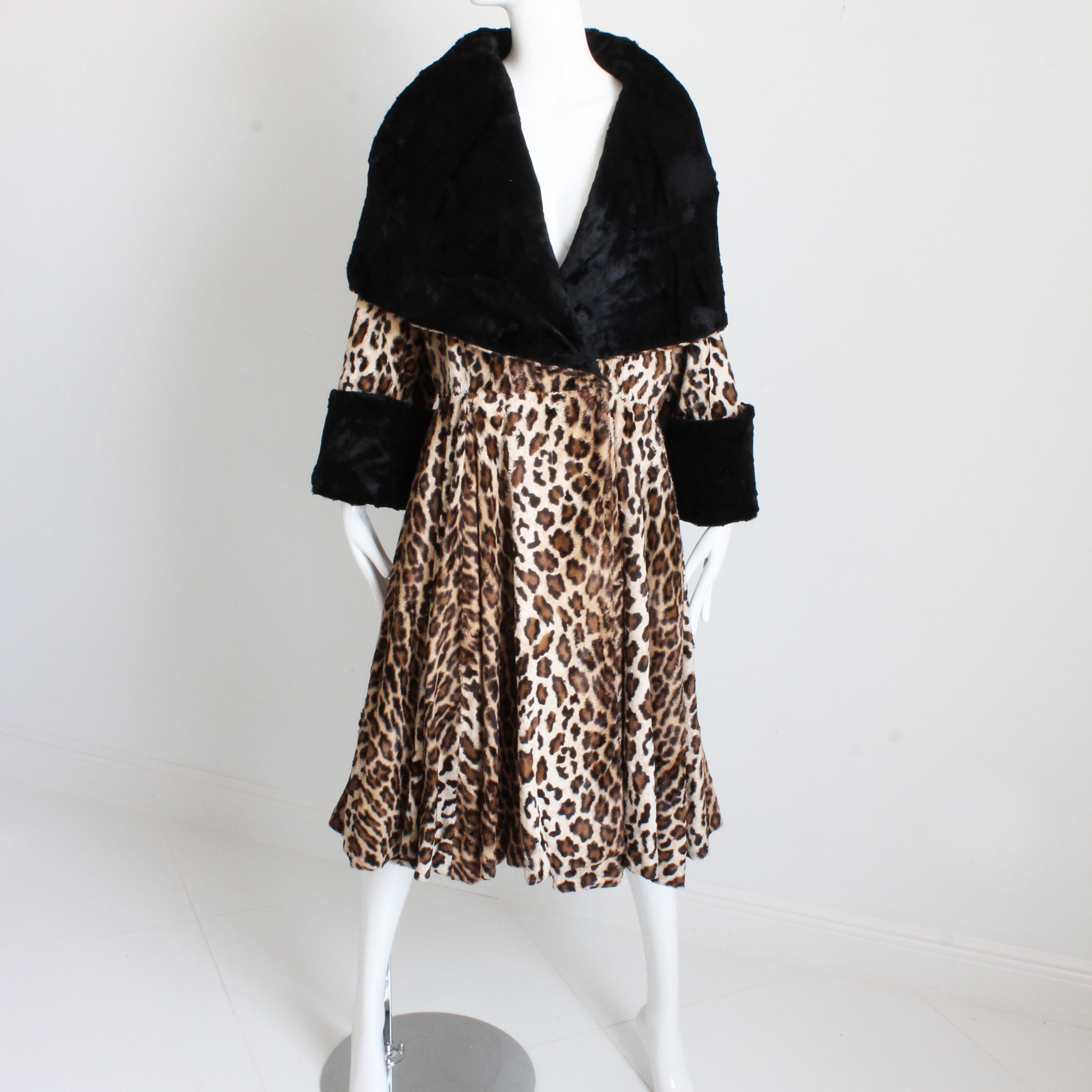 Norma Kamali OMO Coat Oversized Shawl Collar Faux Leopard Fur Vintage 80s Rare L In Good Condition For Sale In Port Saint Lucie, FL