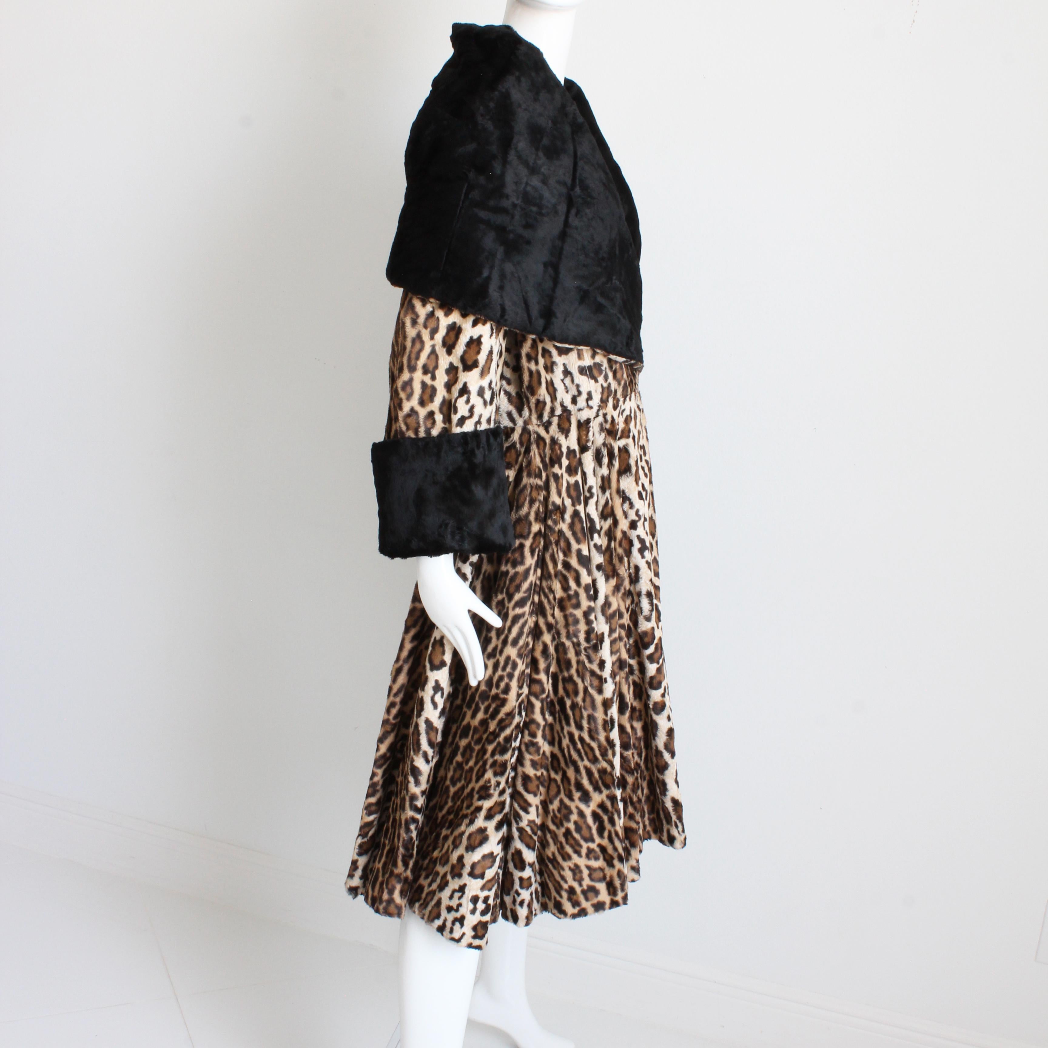 Women's Norma Kamali OMO Coat Oversized Shawl Collar Faux Leopard Fur Vintage 80s Rare L For Sale