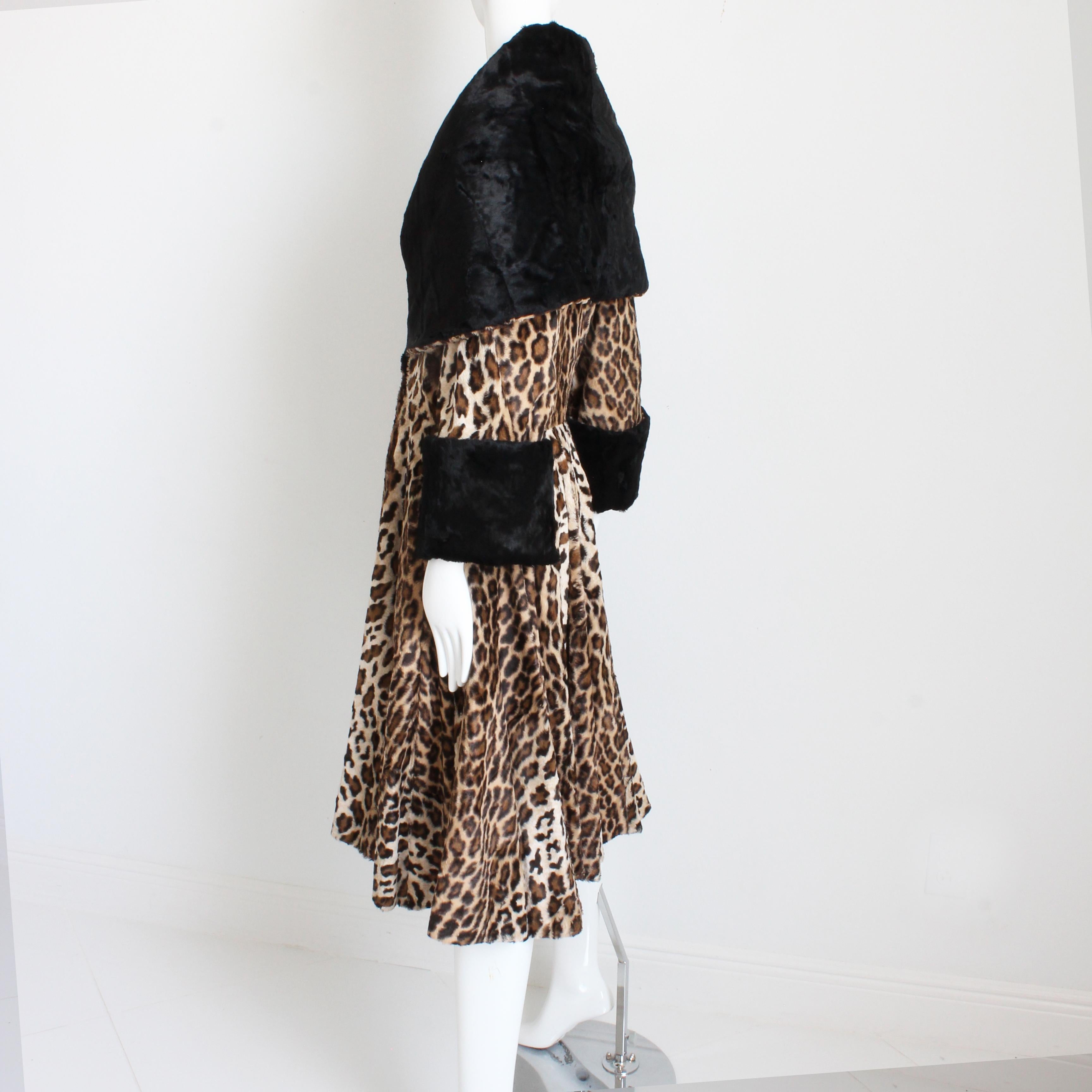 Norma Kamali OMO Coat Oversized Shawl Collar Faux Leopard Fur Vintage 80s Rare L For Sale 1