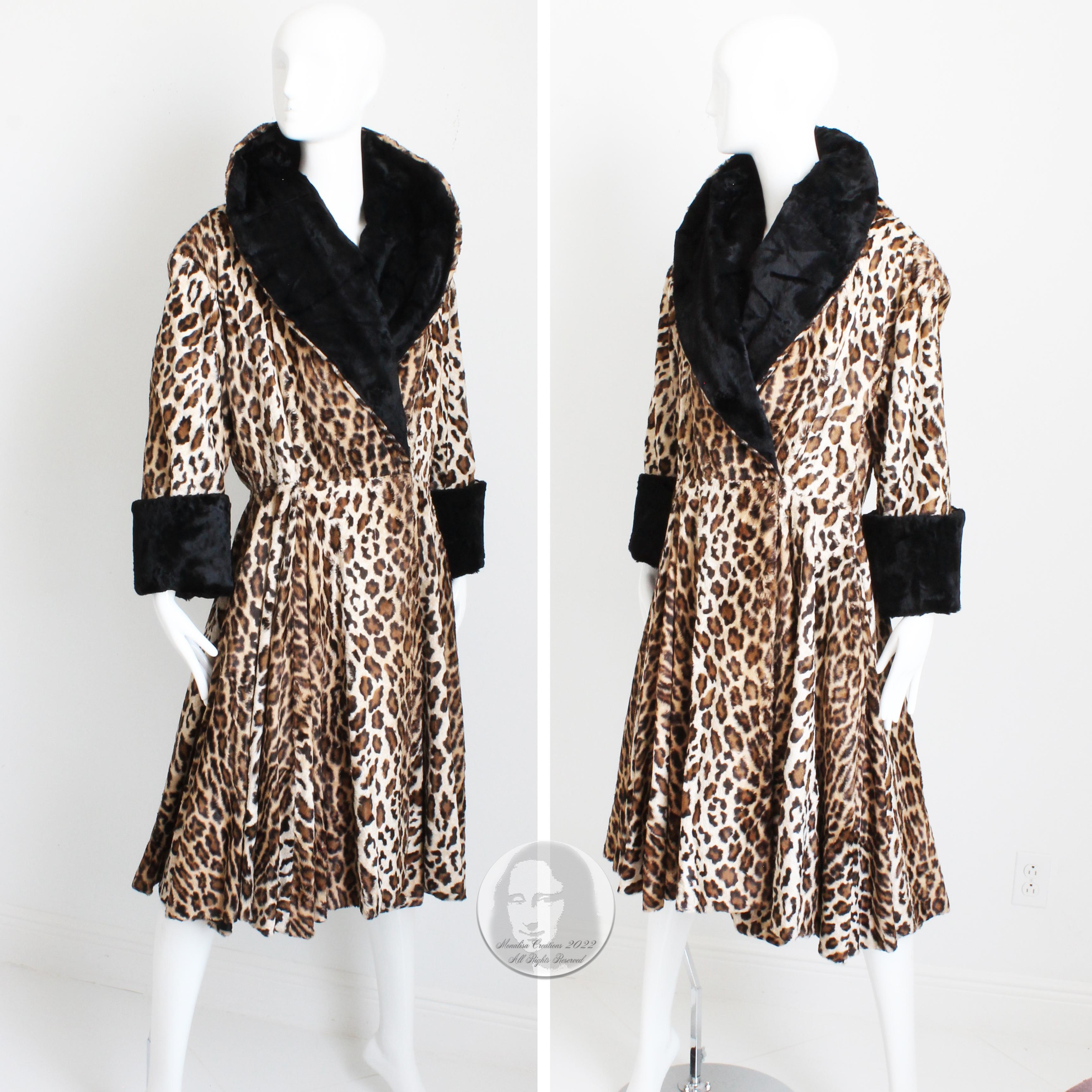Norma Kamali OMO Coat Oversized Shawl Collar Faux Leopard Fur Vintage 80s Rare L For Sale 3
