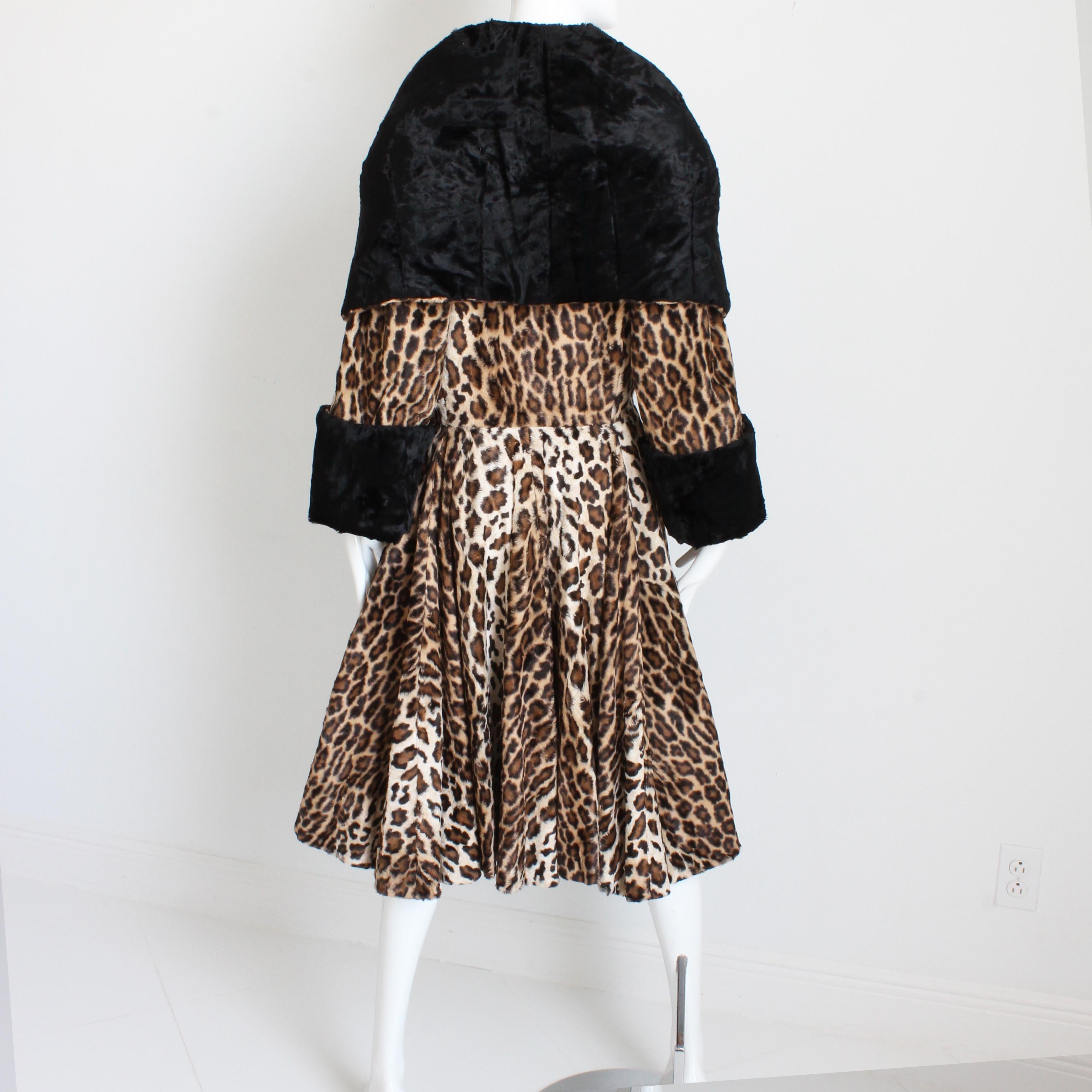 Norma Kamali OMO Coat Oversized Shawl Collar Faux Leopard Fur Vintage 80s Rare L For Sale 2