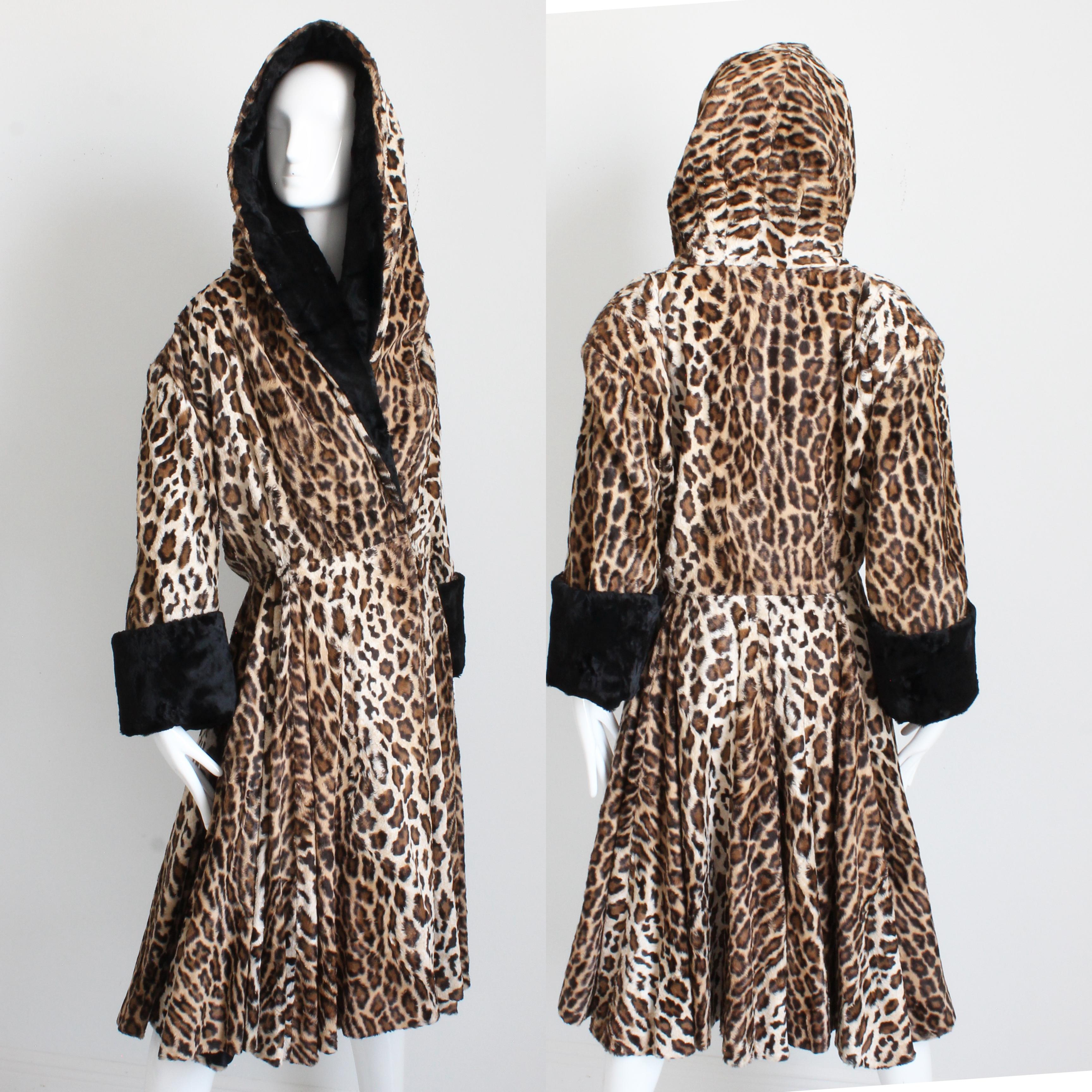 Norma Kamali OMO Coat Oversized Shawl Collar Faux Leopard Fur Vintage 80s Rare L For Sale 5