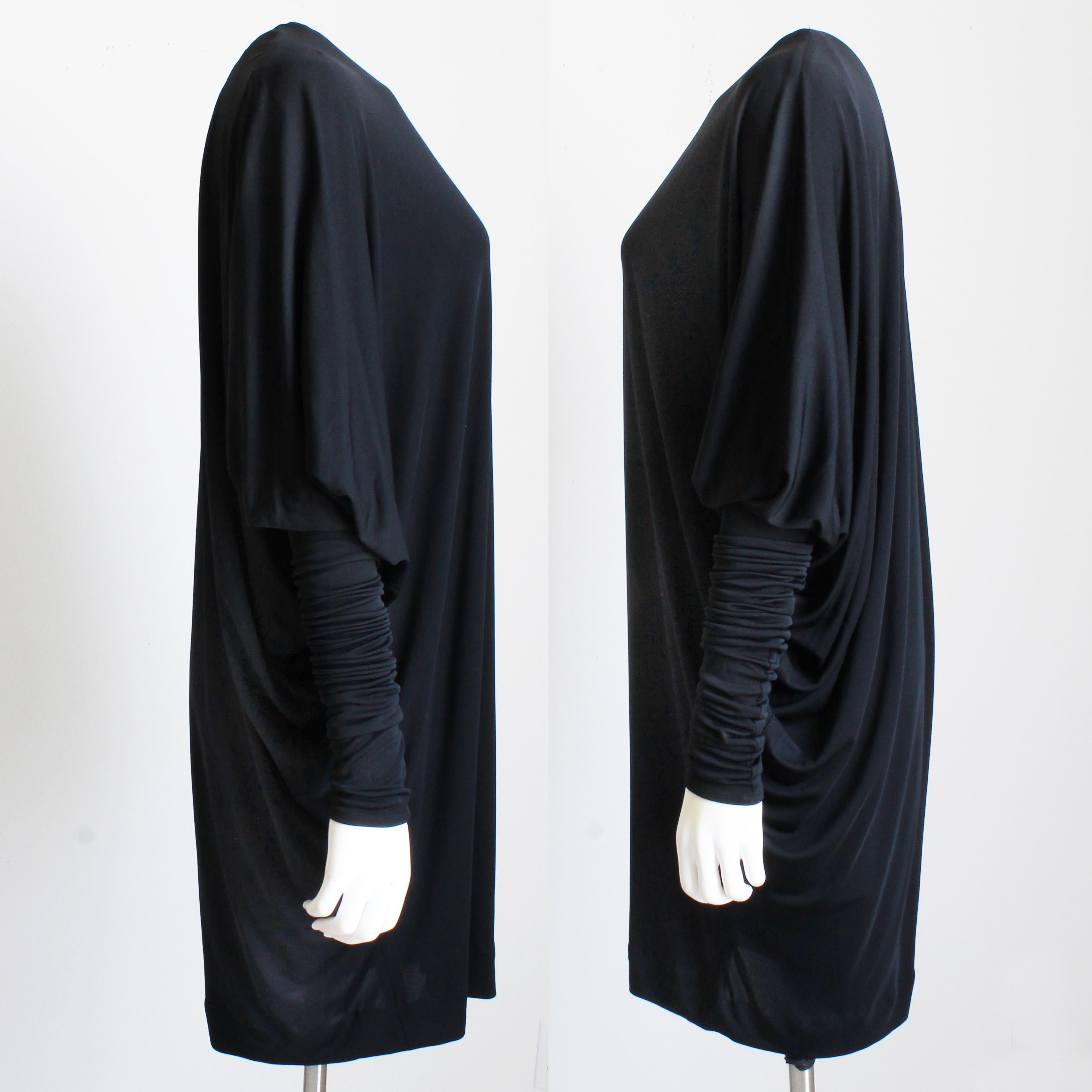 Norma Kamali OMO Dress Black Dolman Scrunchy Batwing Sleeve Vintage 80s Size M  For Sale 7