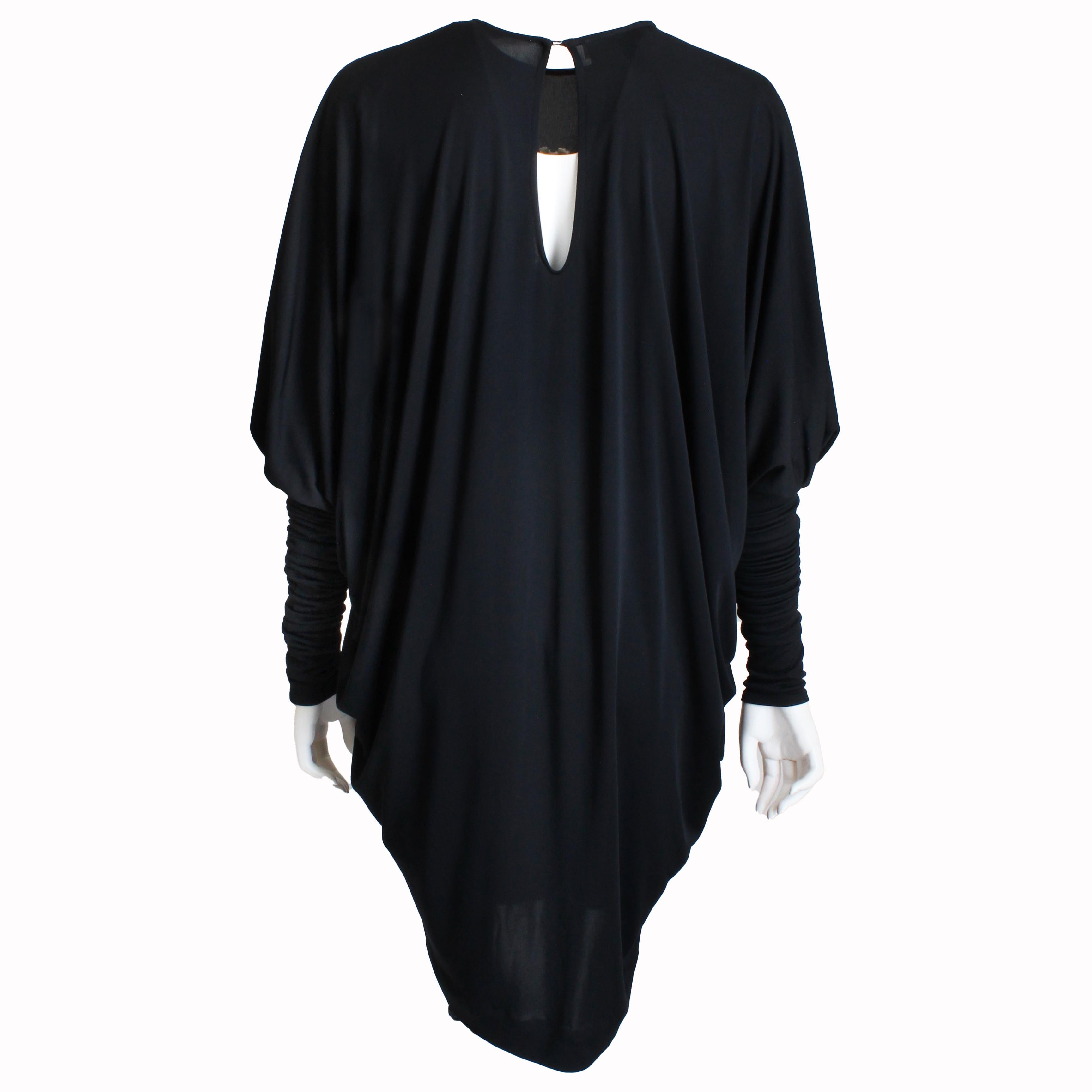 Norma Kamali OMO Dress Black Dolman Scrunchy Batwing Sleeve Vintage 80s Size M  For Sale 8