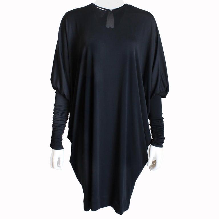 Norma Kamali OMO Dress Black Dolman Scrunchy Batwing Sleeve  