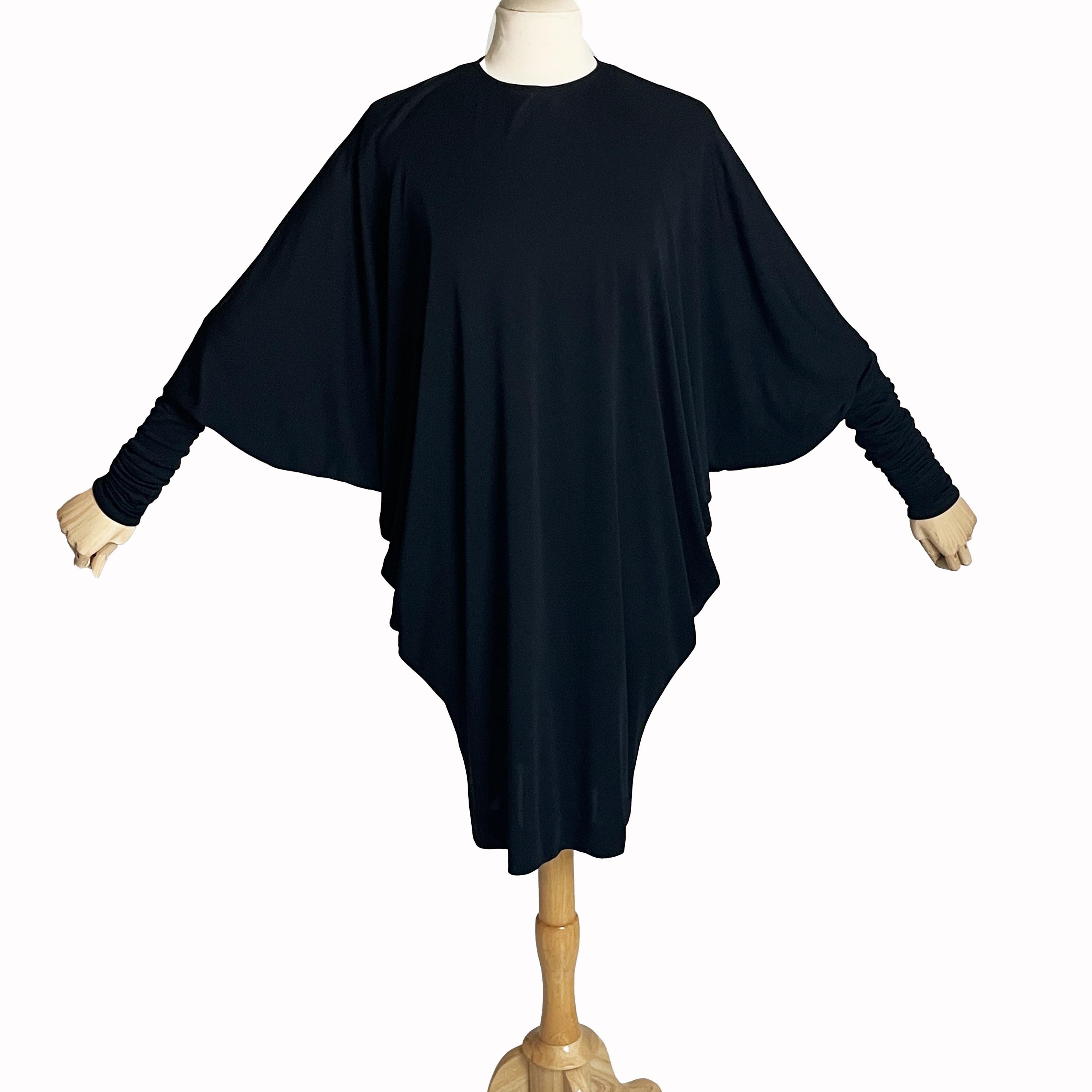 Women's or Men's Norma Kamali OMO Dress Black Dolman Scrunchy Batwing Sleeve Vintage 80s Size M  For Sale