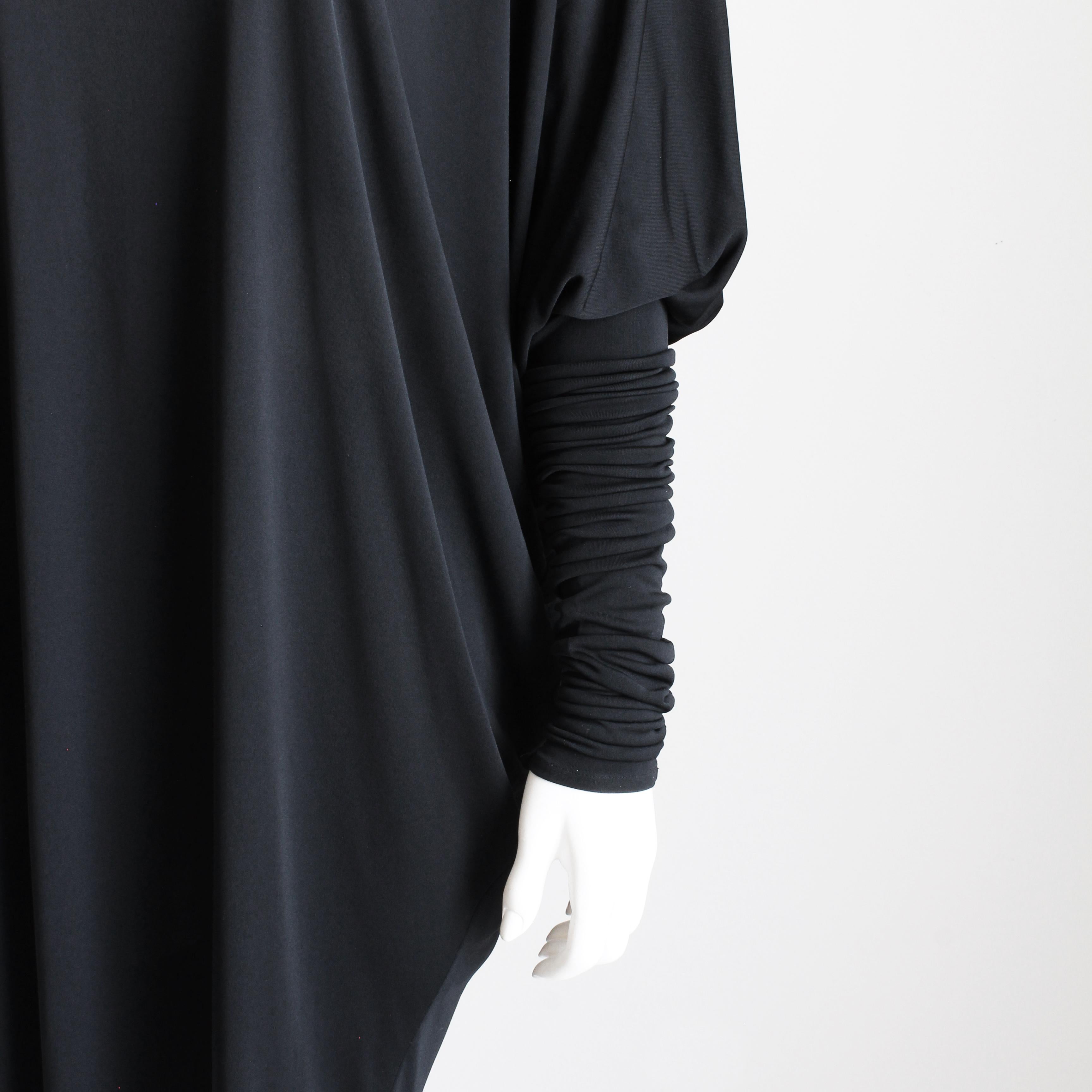 Norma Kamali OMO Dress Black Dolman Scrunchy Batwing Sleeve Vintage 80s Size M  For Sale 5