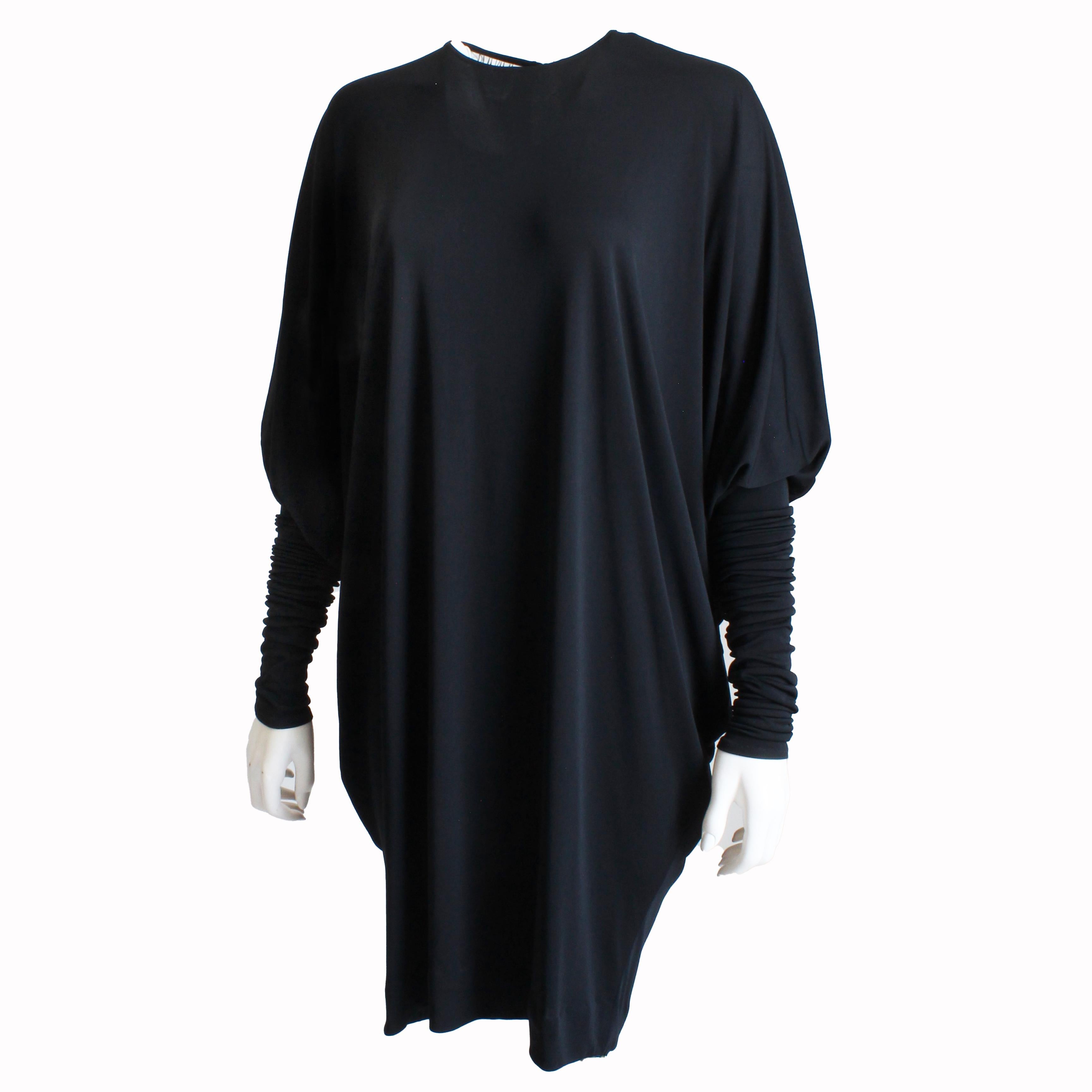 Norma Kamali OMO Dress Black Dolman Scrunchy Batwing Sleeve Vintage 80s Size M  For Sale 6