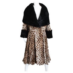 Norma Kamali OMO Faux Leopard Fur Coat Oversized Shawl Collar Vintage 80s Rare L