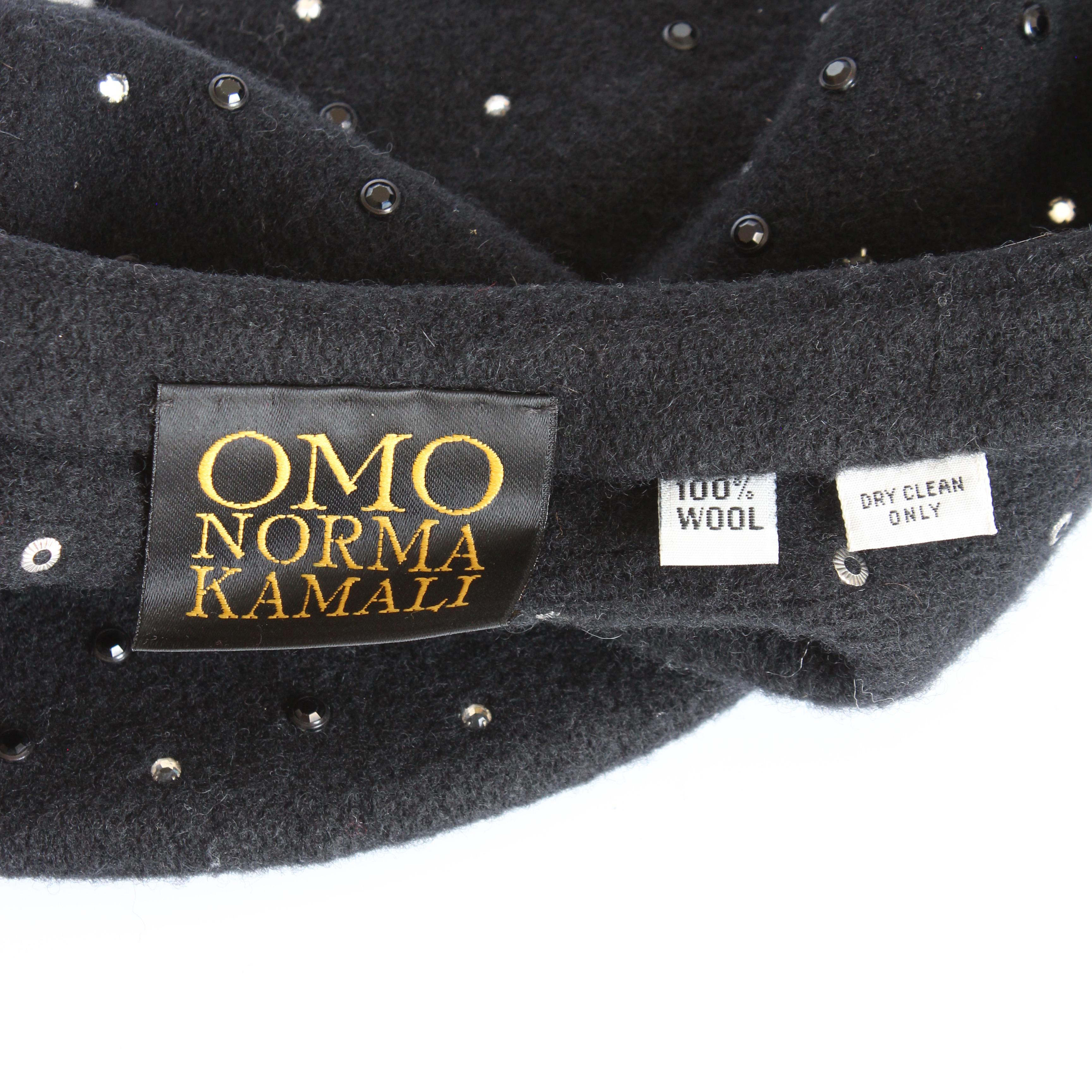 Norma Kamali OMO Sombrero Boina Lana Negro Adornado Raro Retro Vintage 80s en venta 5