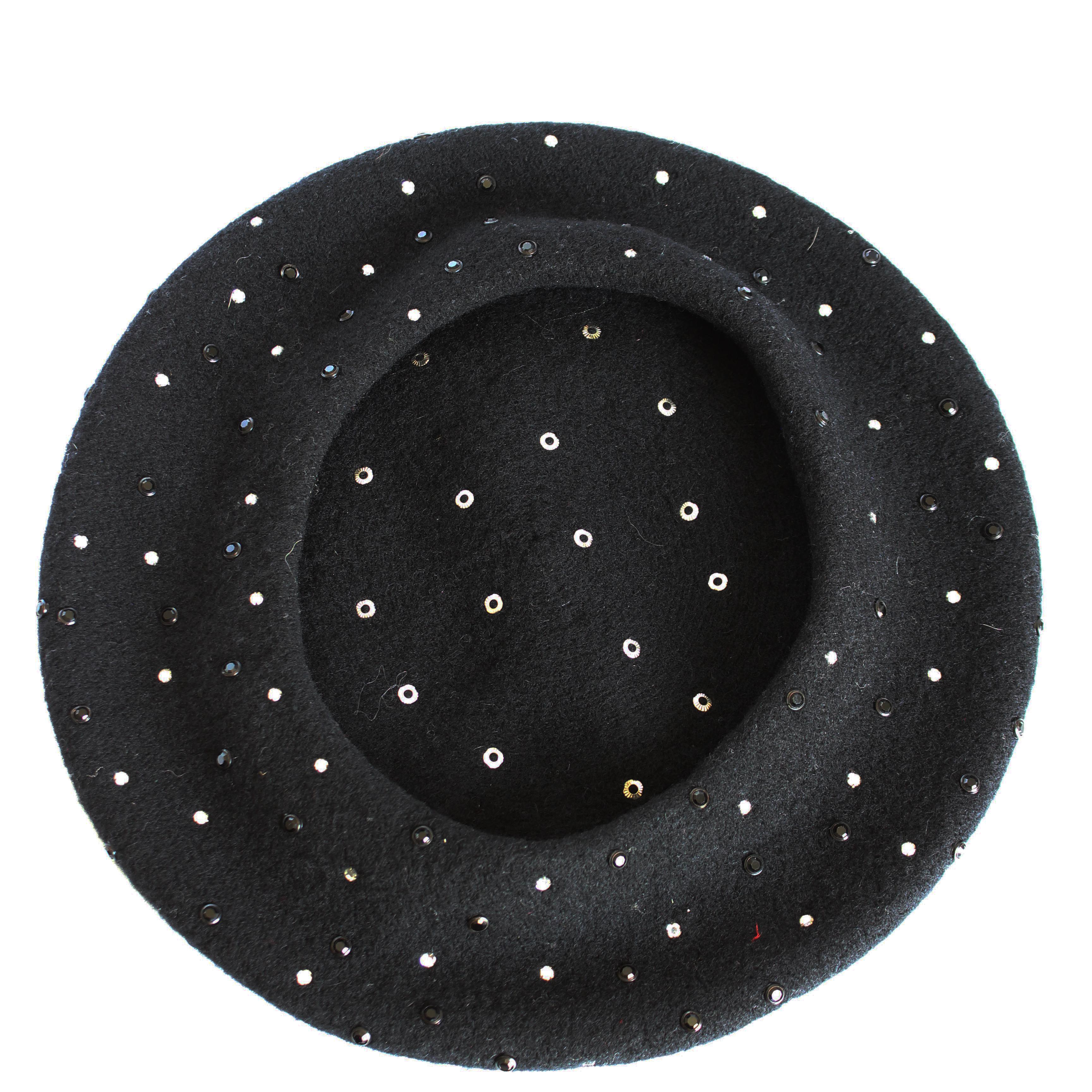 Norma Kamali OMO Sombrero Boina Lana Negro Adornado Raro Retro Vintage 80s en venta 4