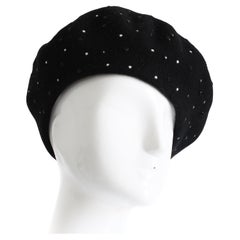 Norma Kamali OMO Hat Beret Black Wool Embellished Rare Retro Vintage 80s 