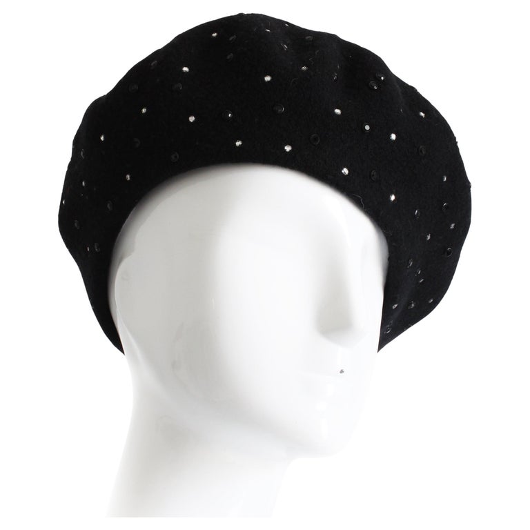 Norma Kamali OMO Hat Beret Black Wool Embellished Rare Retro  display picture 3