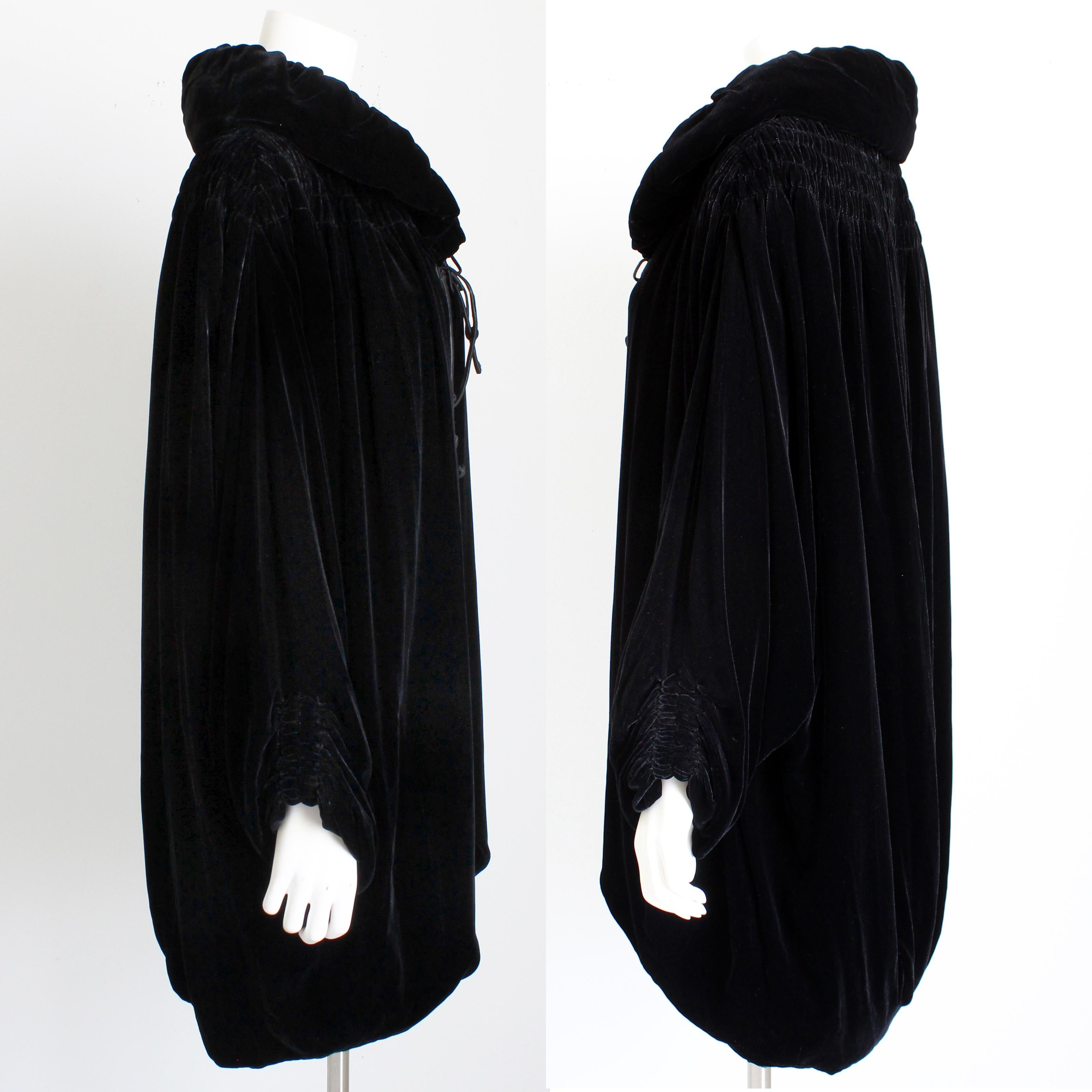Norma Kamali OMO Jacket Black Silk Velvet Cocoon Batwing Sleeves Shirring 90s  For Sale 6