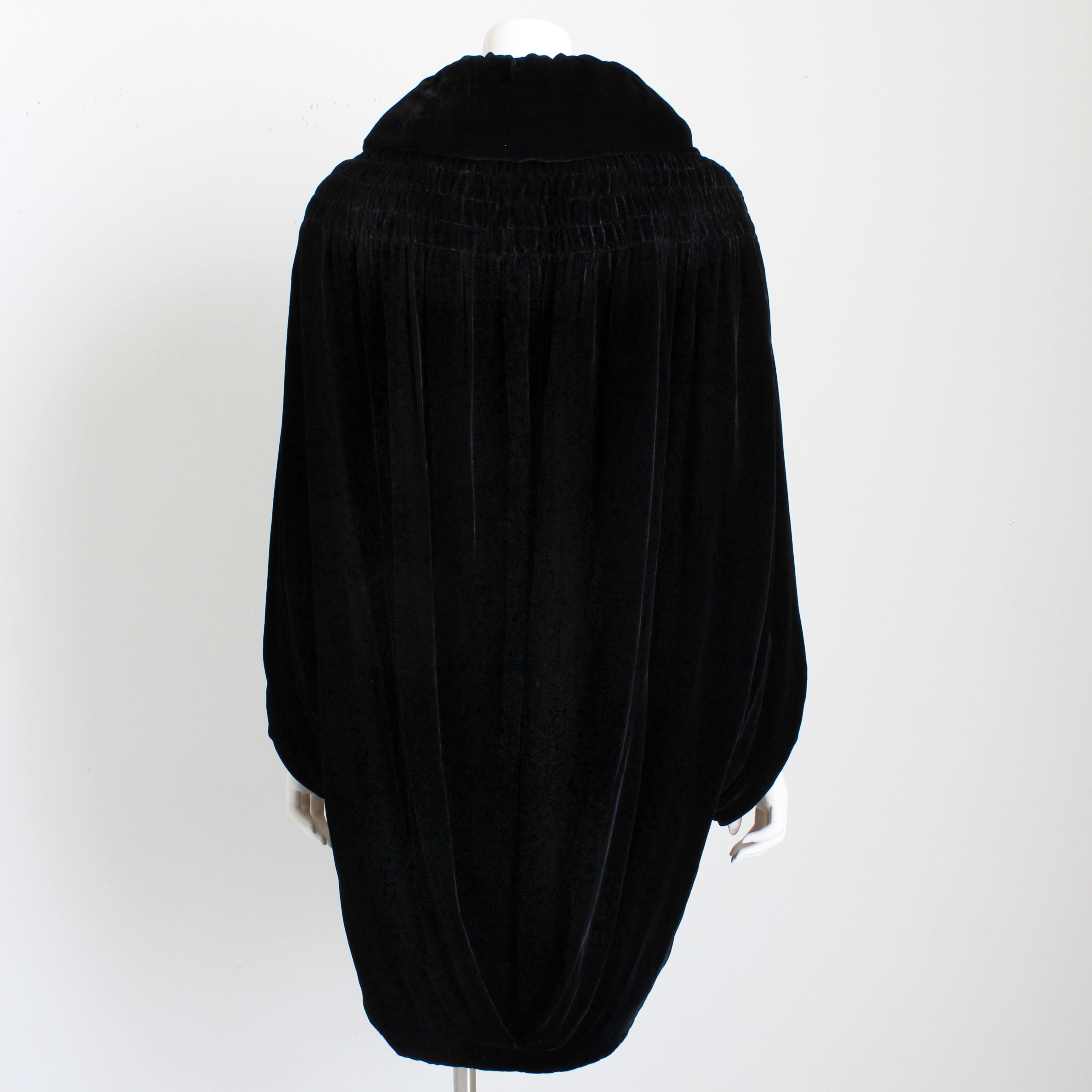Norma Kamali OMO Jacket Black Silk Velvet Cocoon Batwing Sleeves Shirring 90s  For Sale 7