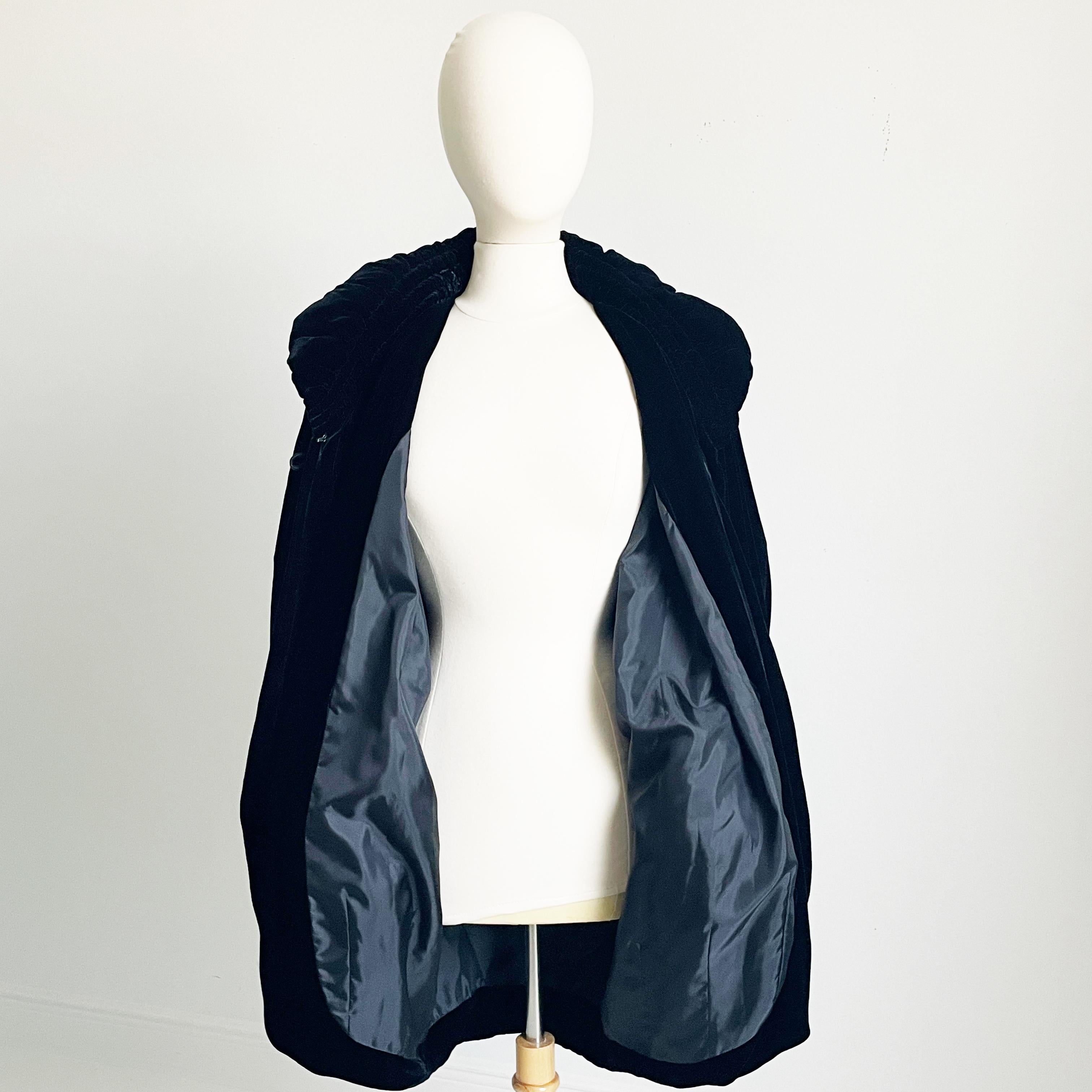 Norma Kamali OMO Jacket Black Silk Velvet Cocoon Batwing Sleeves Shirring 90s  For Sale 10