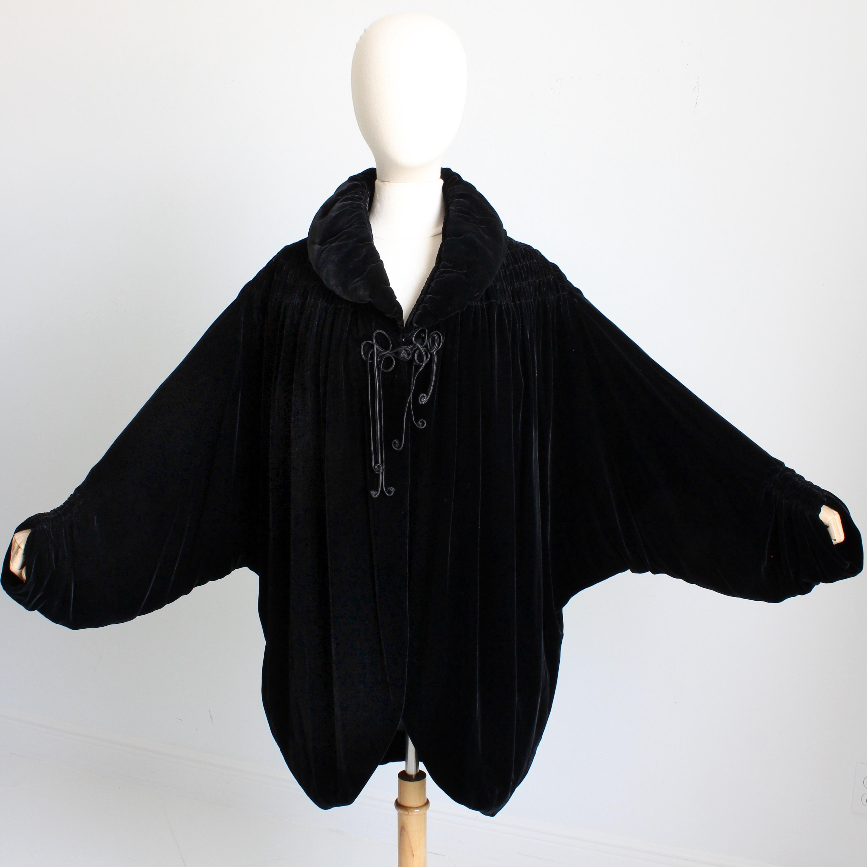 Women's or Men's Norma Kamali OMO Jacket Black Silk Velvet Cocoon Batwing Sleeves Shirring 90s  For Sale