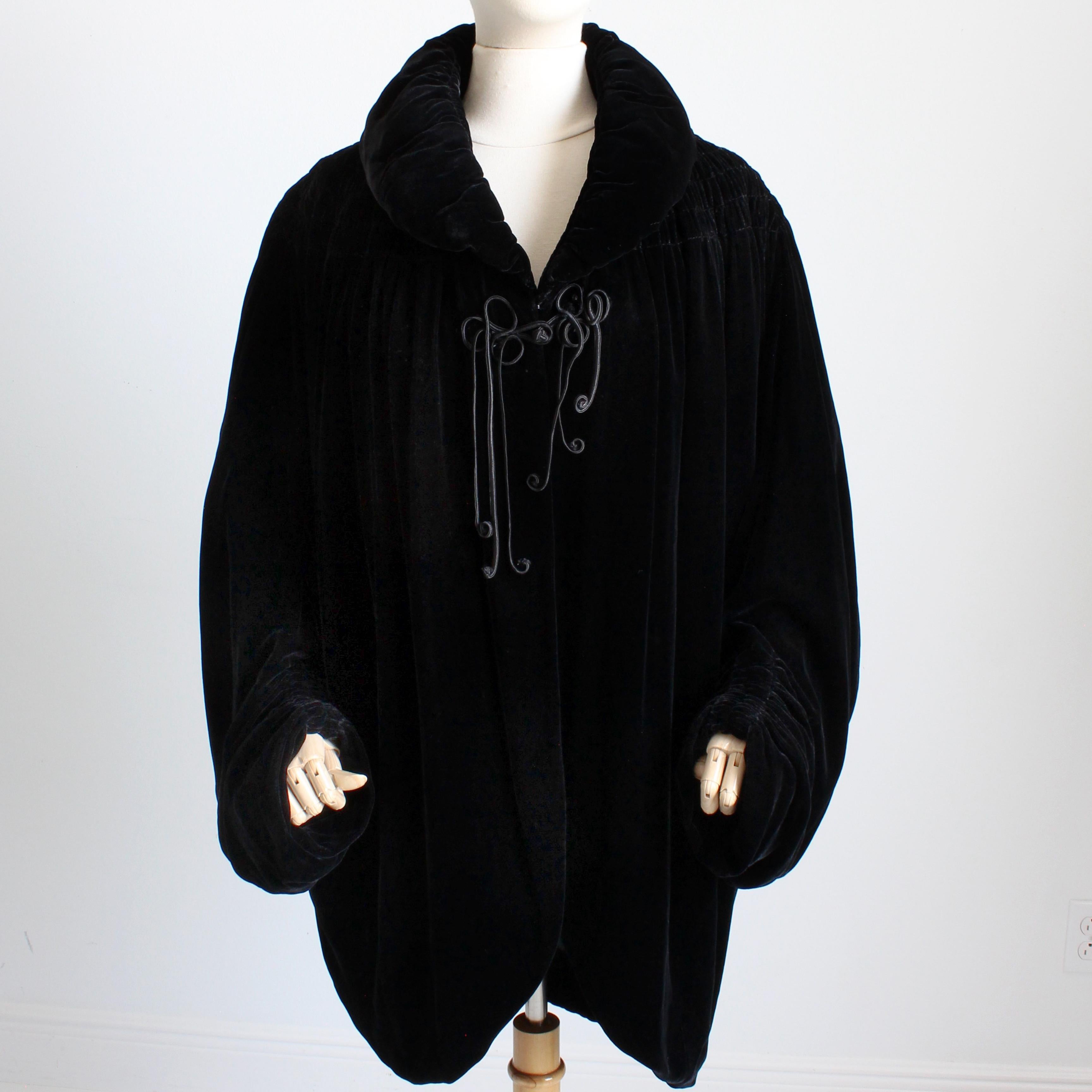 Norma Kamali OMO Jacket Black Silk Velvet Cocoon Batwing Sleeves Shirring 90s  For Sale 1