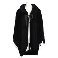 Norma Kamali OMO Jacket Black Silk Velvet Cocoon Batwing Sleeves Shirring 90s 