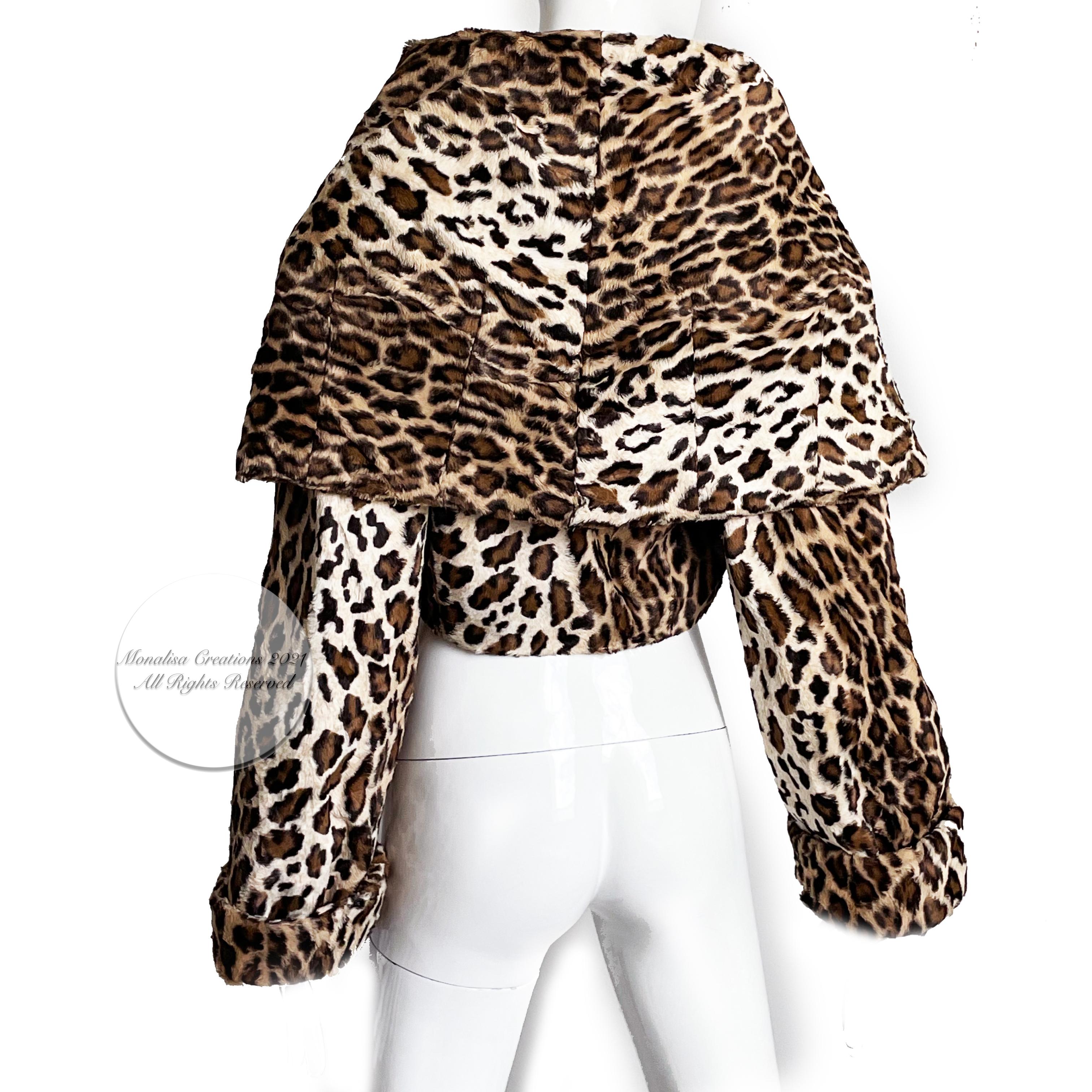 Norma Kamali OMO Jacket Faux Leopard Print Fur Oversized Shawl Collar Vintage S 3