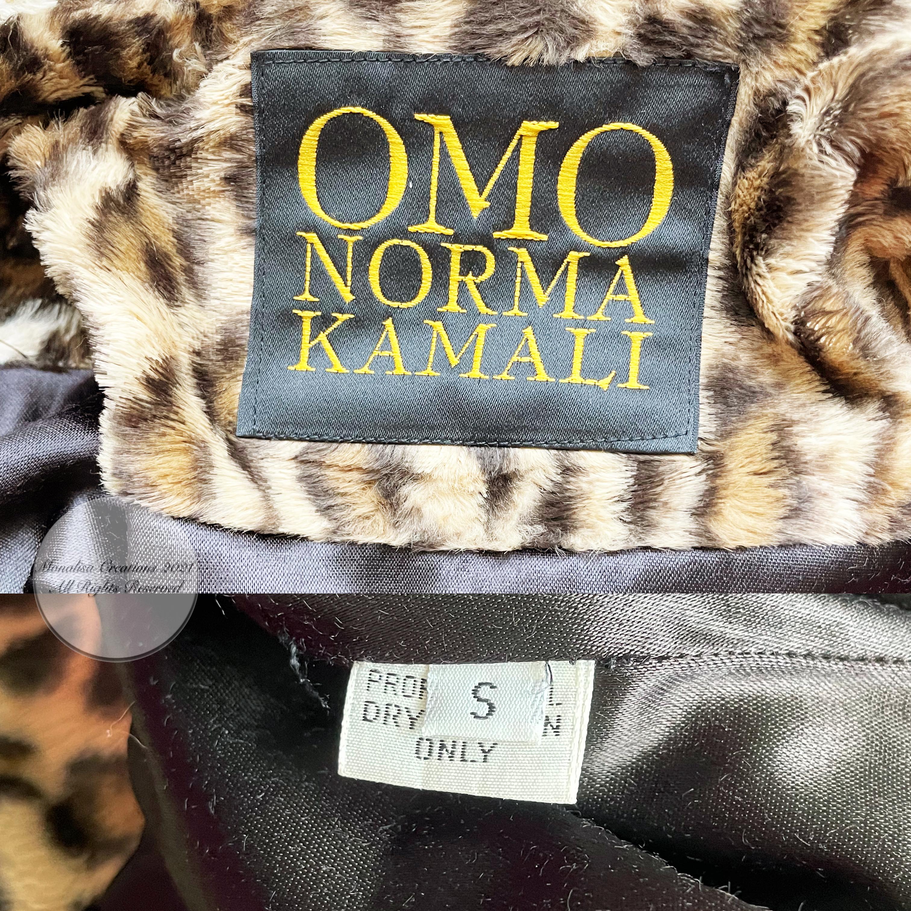Norma Kamali OMO Jacket Faux Leopard Print Fur Oversized Shawl Collar Vintage S 4