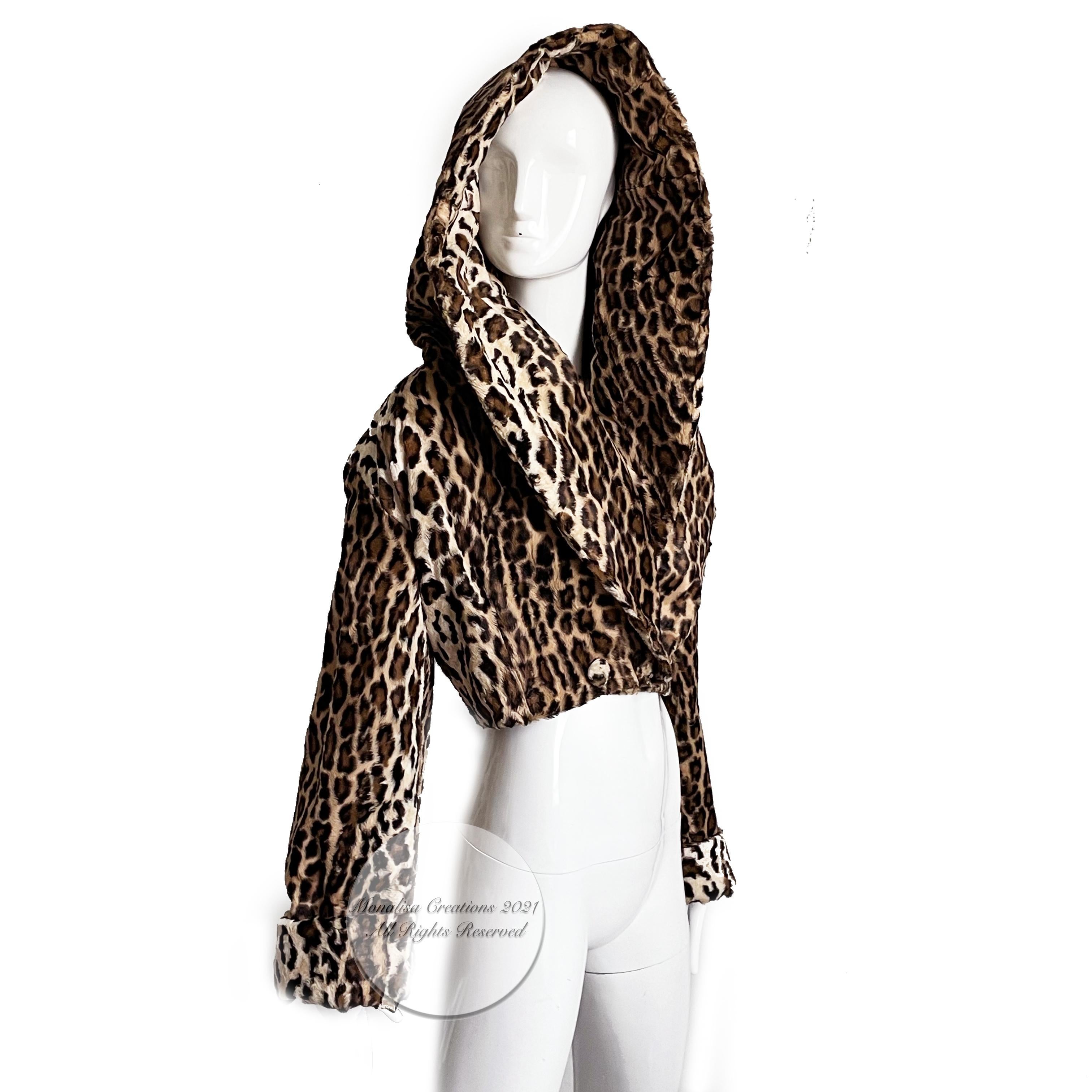 Black Norma Kamali OMO Jacket Faux Leopard Print Fur Oversized Shawl Collar Vintage S