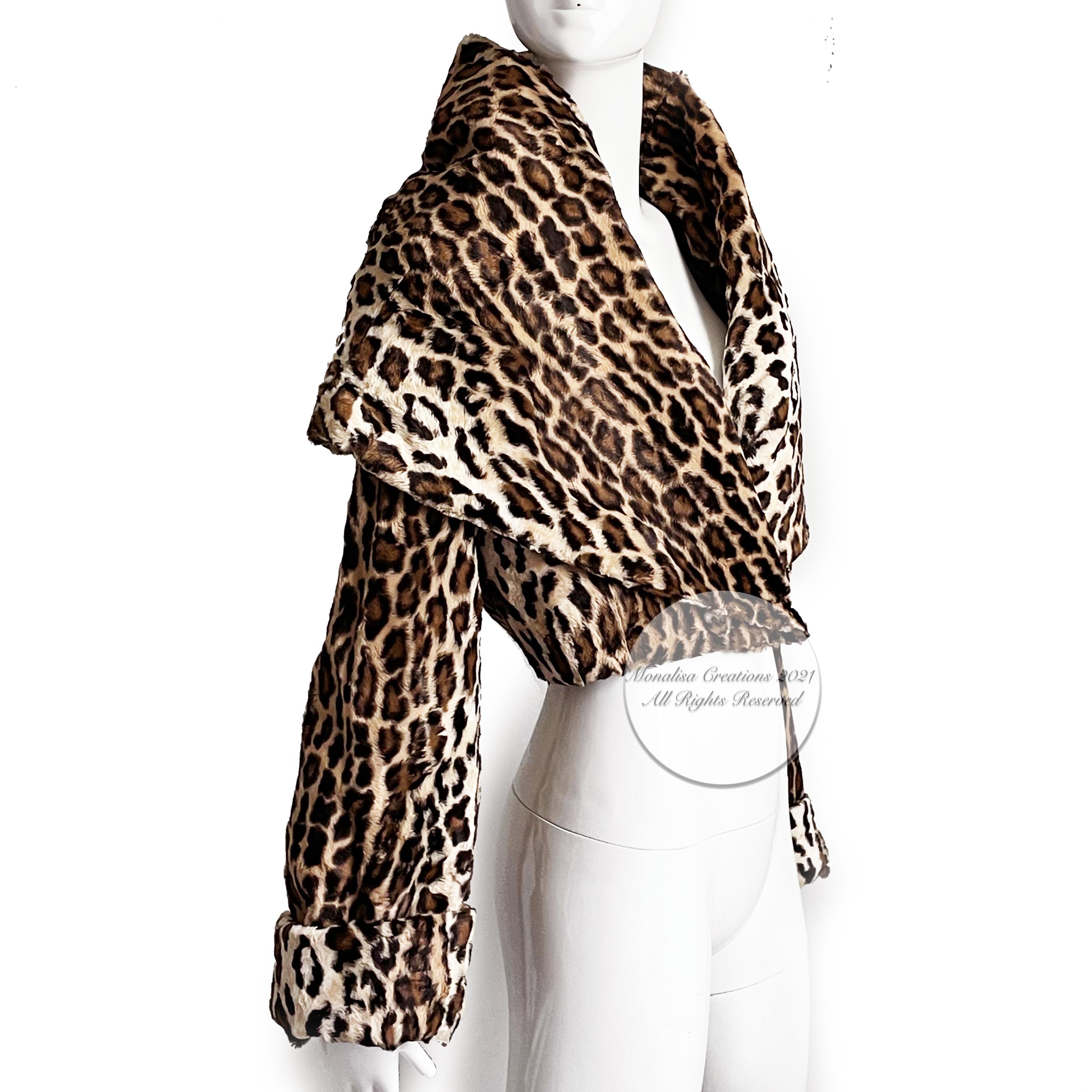 Norma Kamali OMO Jacket Faux Leopard Print Fur Oversized Shawl Collar Vintage S In Good Condition In Port Saint Lucie, FL