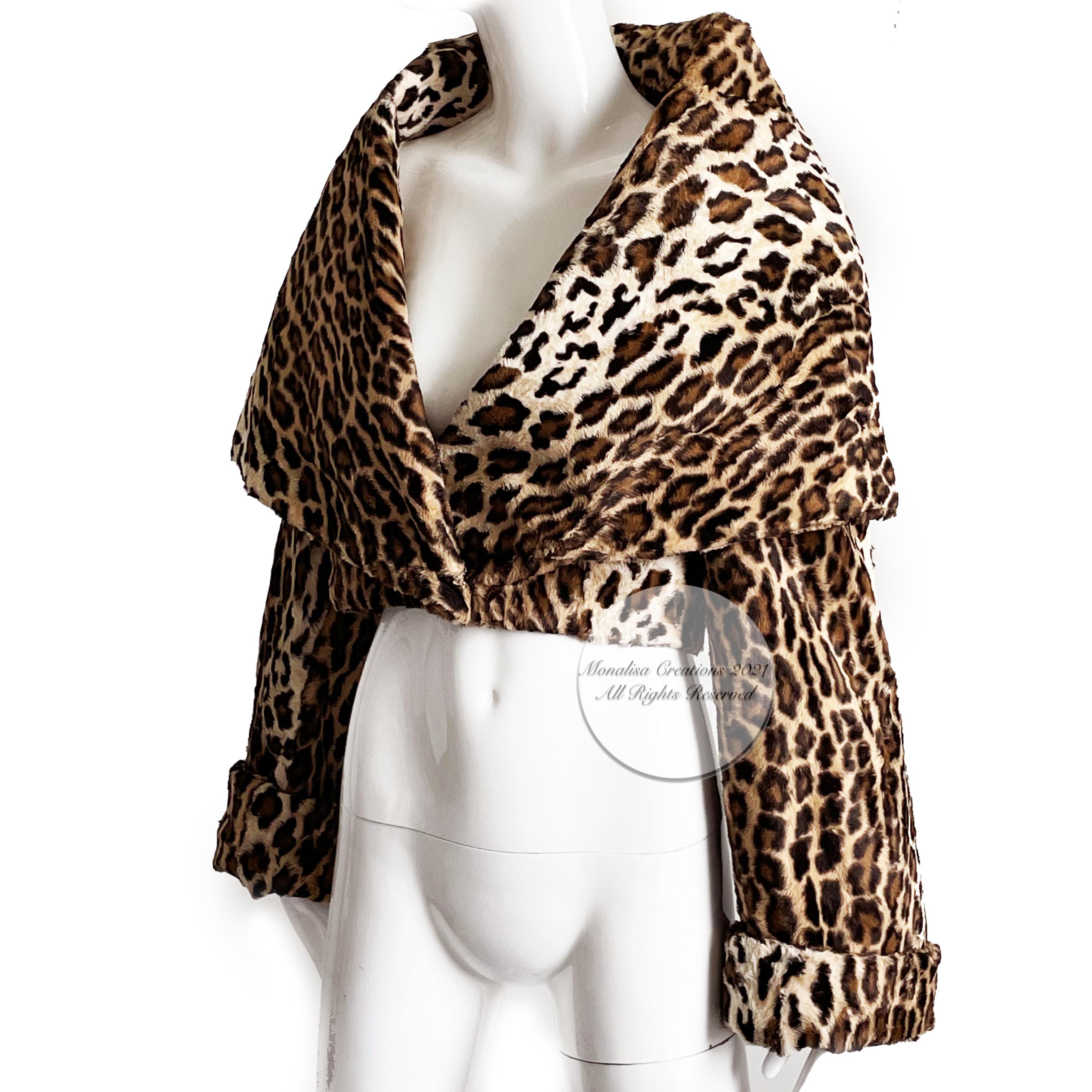 Women's or Men's Norma Kamali OMO Jacket Faux Leopard Print Fur Oversized Shawl Collar Vintage S