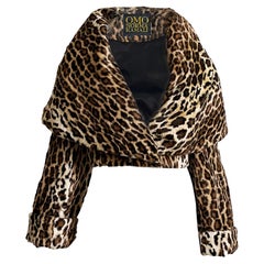 Norma Kamali OMO Jacket Faux Leopard Print Fur Oversized Shawl Collar Vintage S