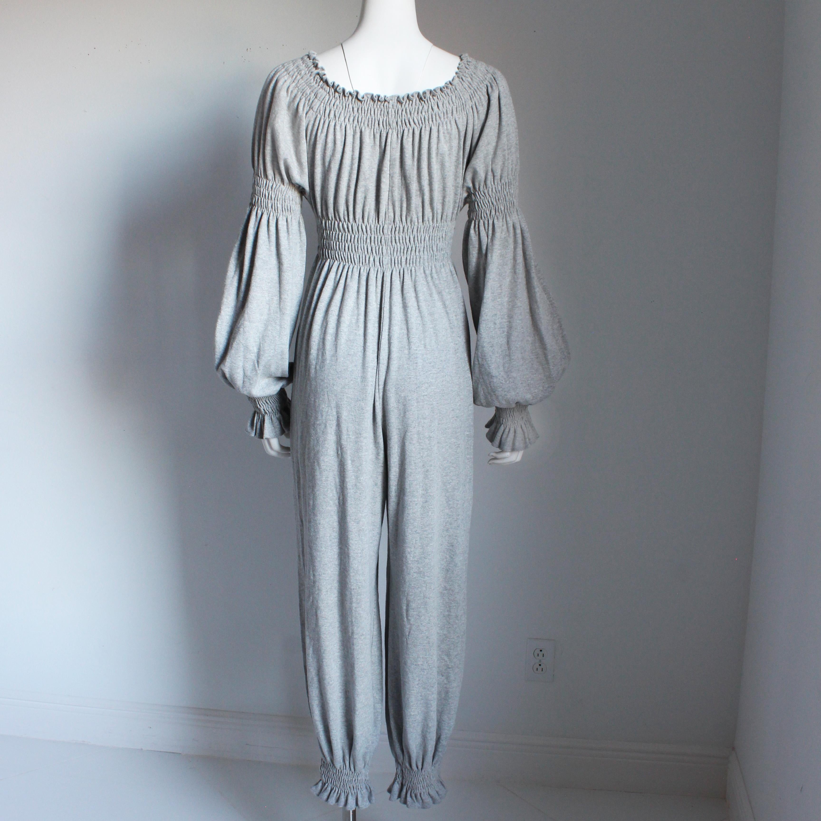 Norma Kamali OMO Jumpsuit Off Shoulder Soft Organic Cotton Harem Pant Rare For Sale 5